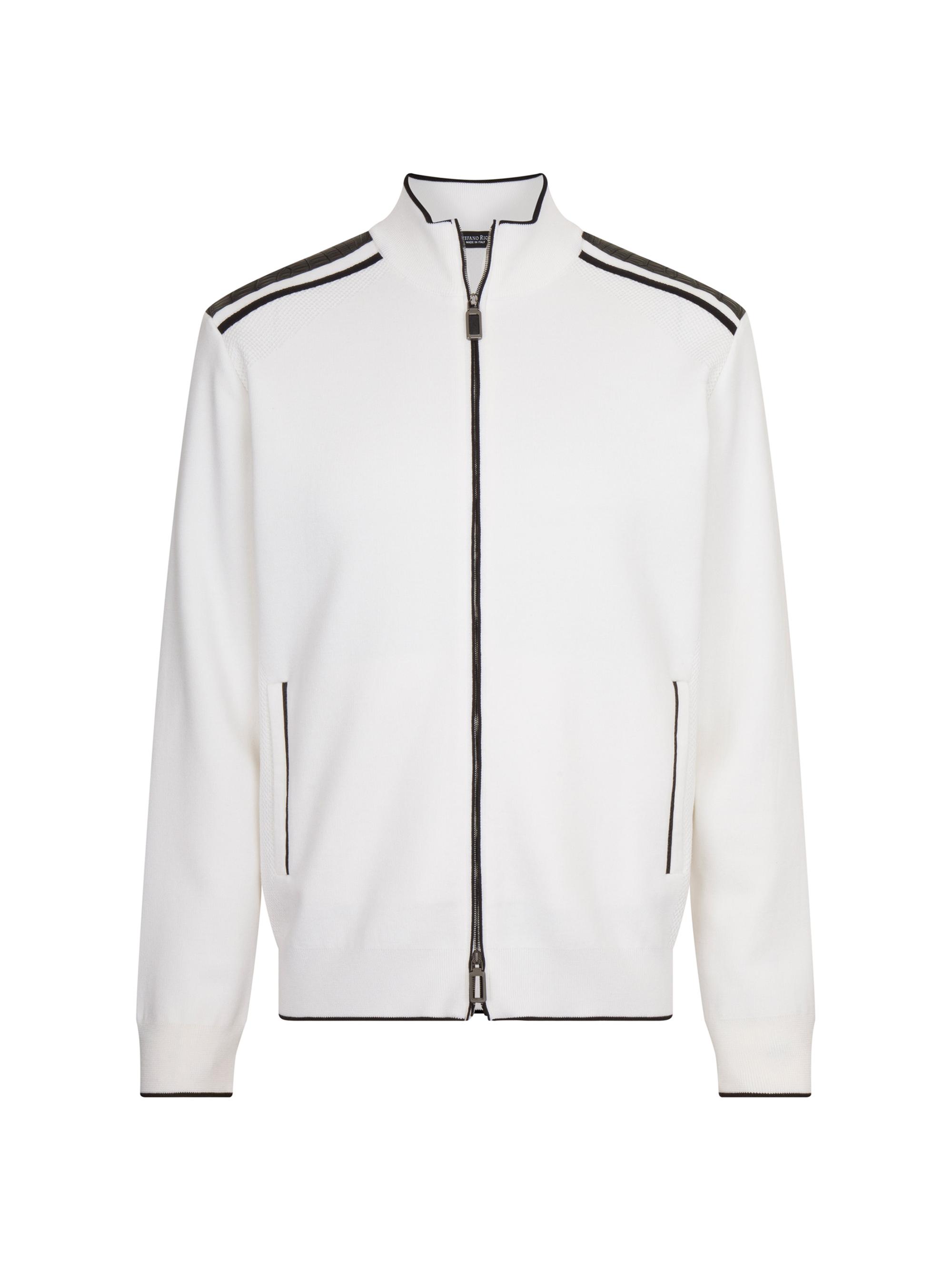 Stefano Ricci Men's Jogging Blouson Jacket with Croc Details - White