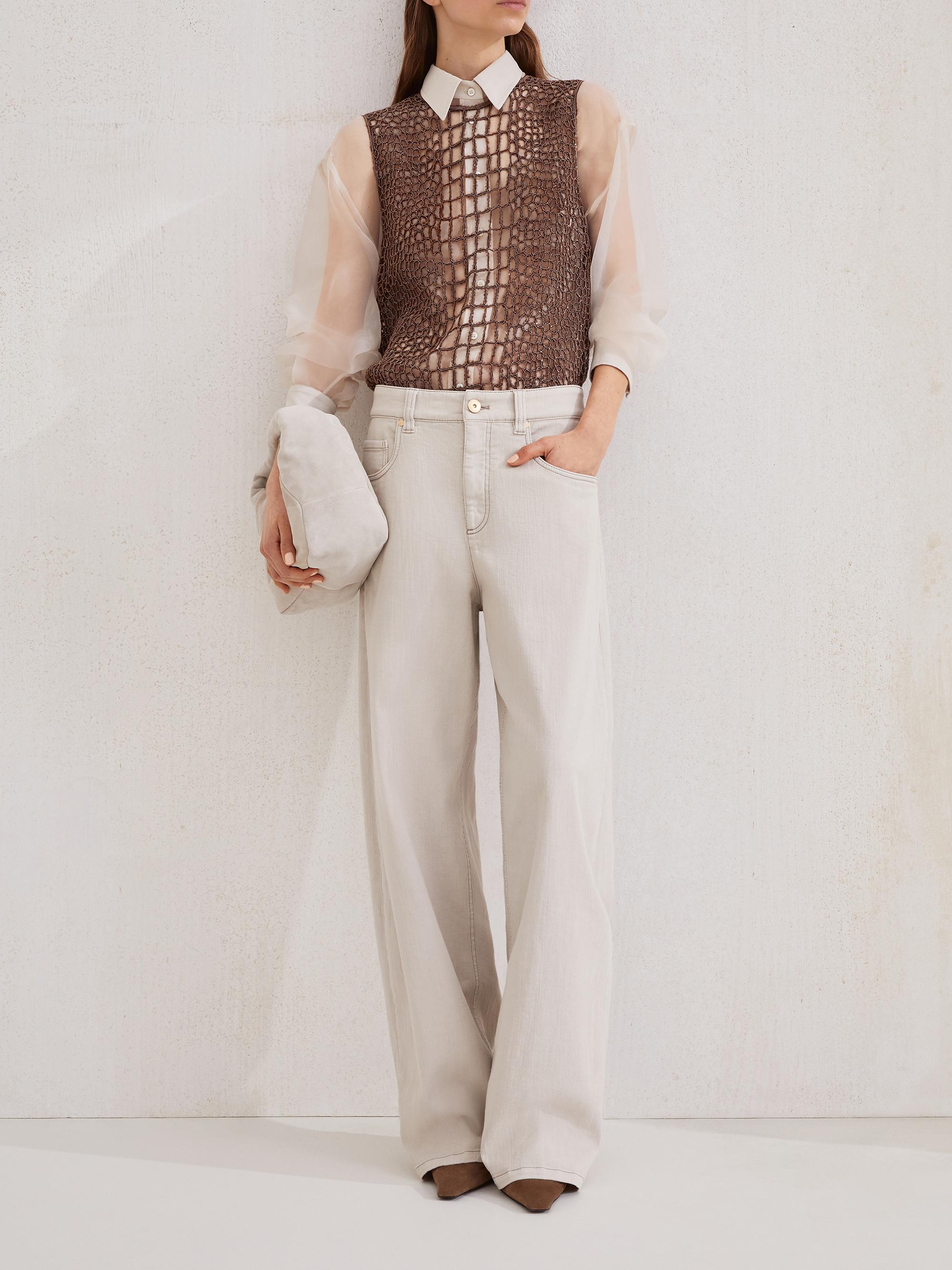 Brunello Cucinelli Mohair and Wool Precious Croc Embroidery Top