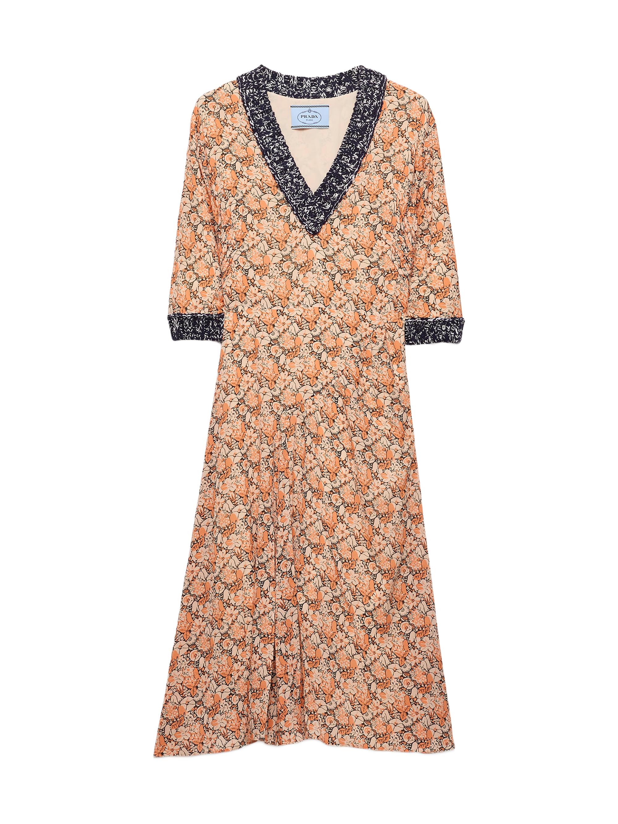 Prada Women's Printed Georgette Dress - Orange