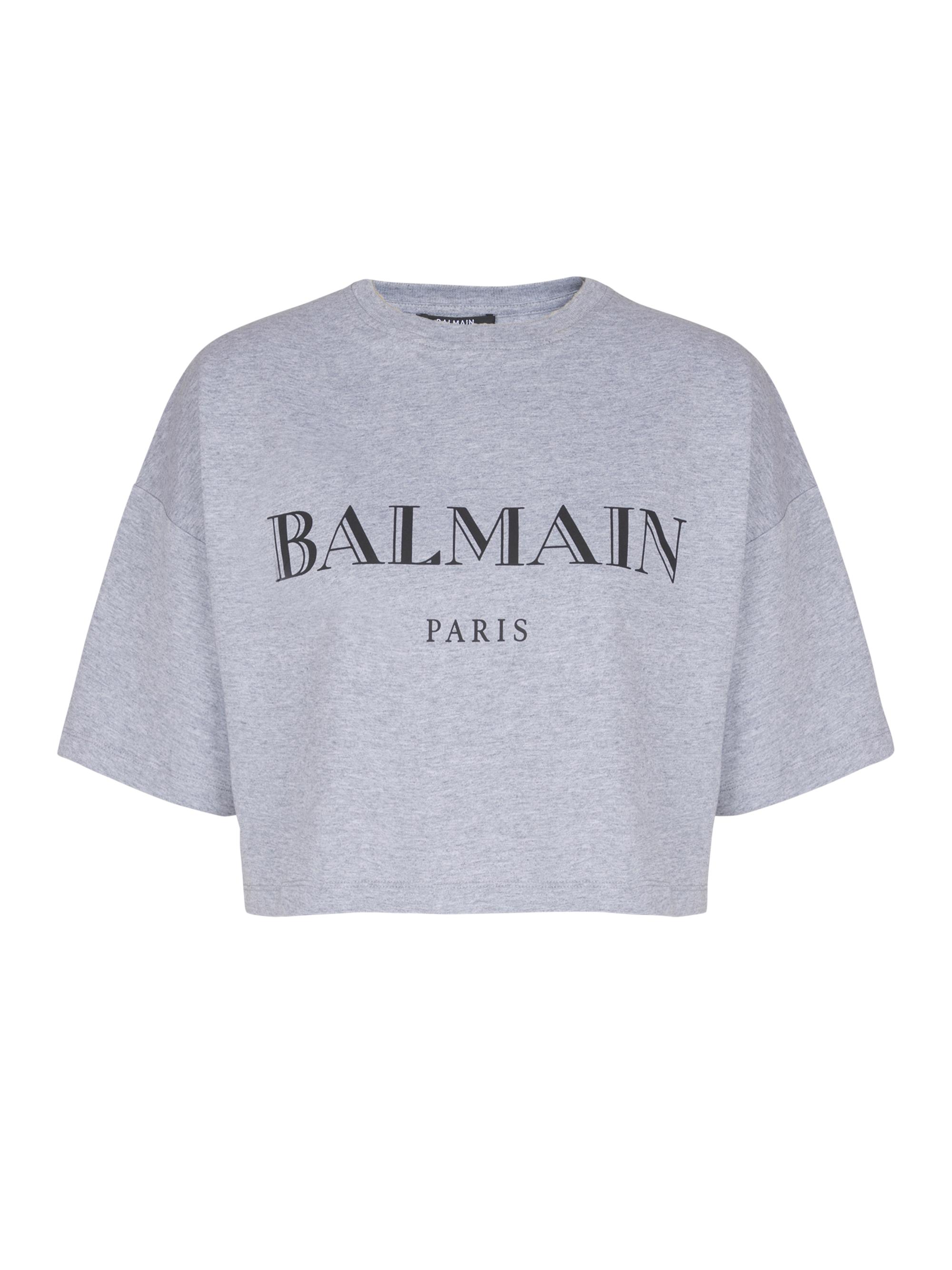 Balmain Women's Bulky Logo Cropped T-Shirt - Grey Black