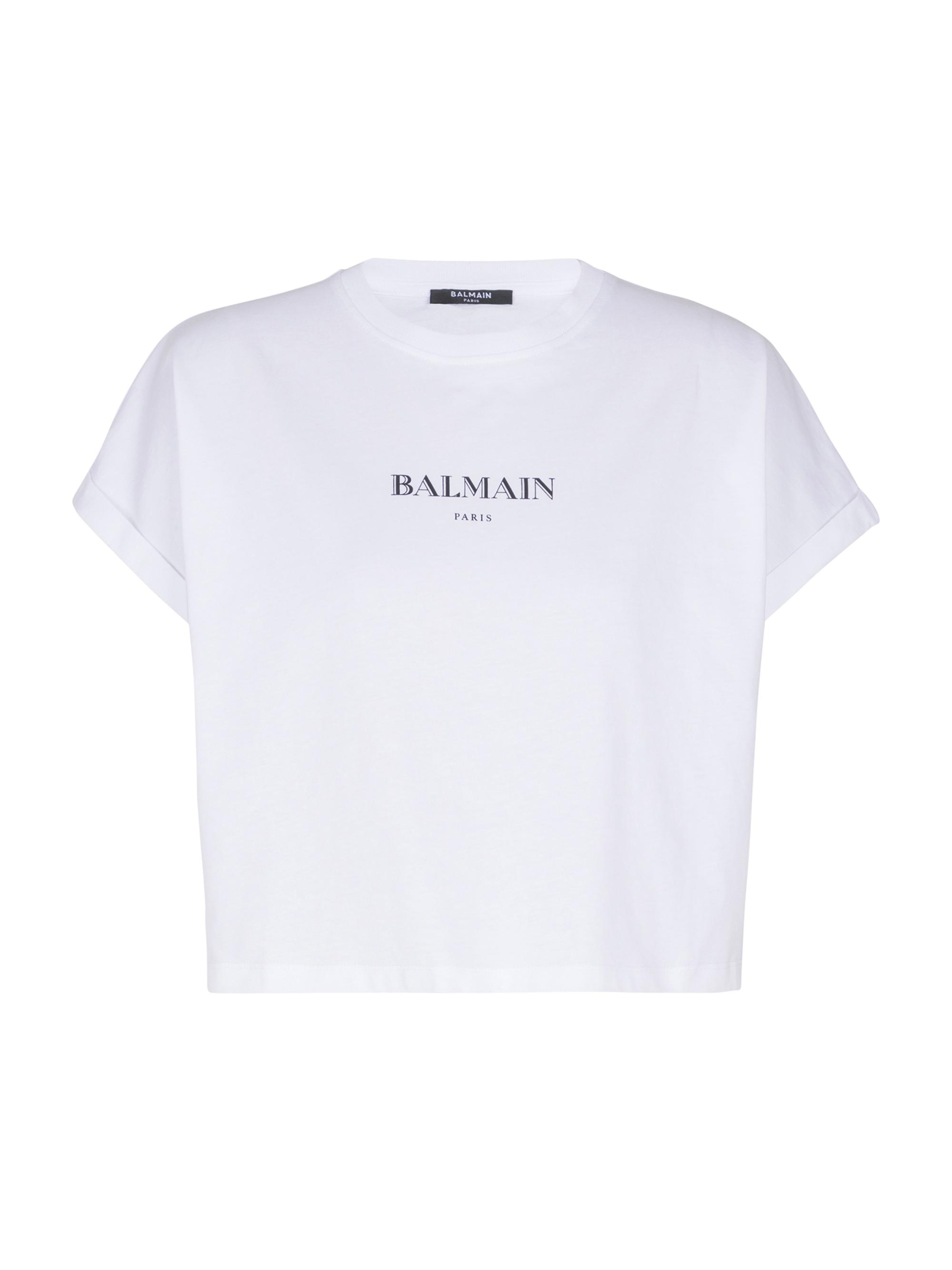 Balmain Women's Logo Cropped T-Shirt - White Black