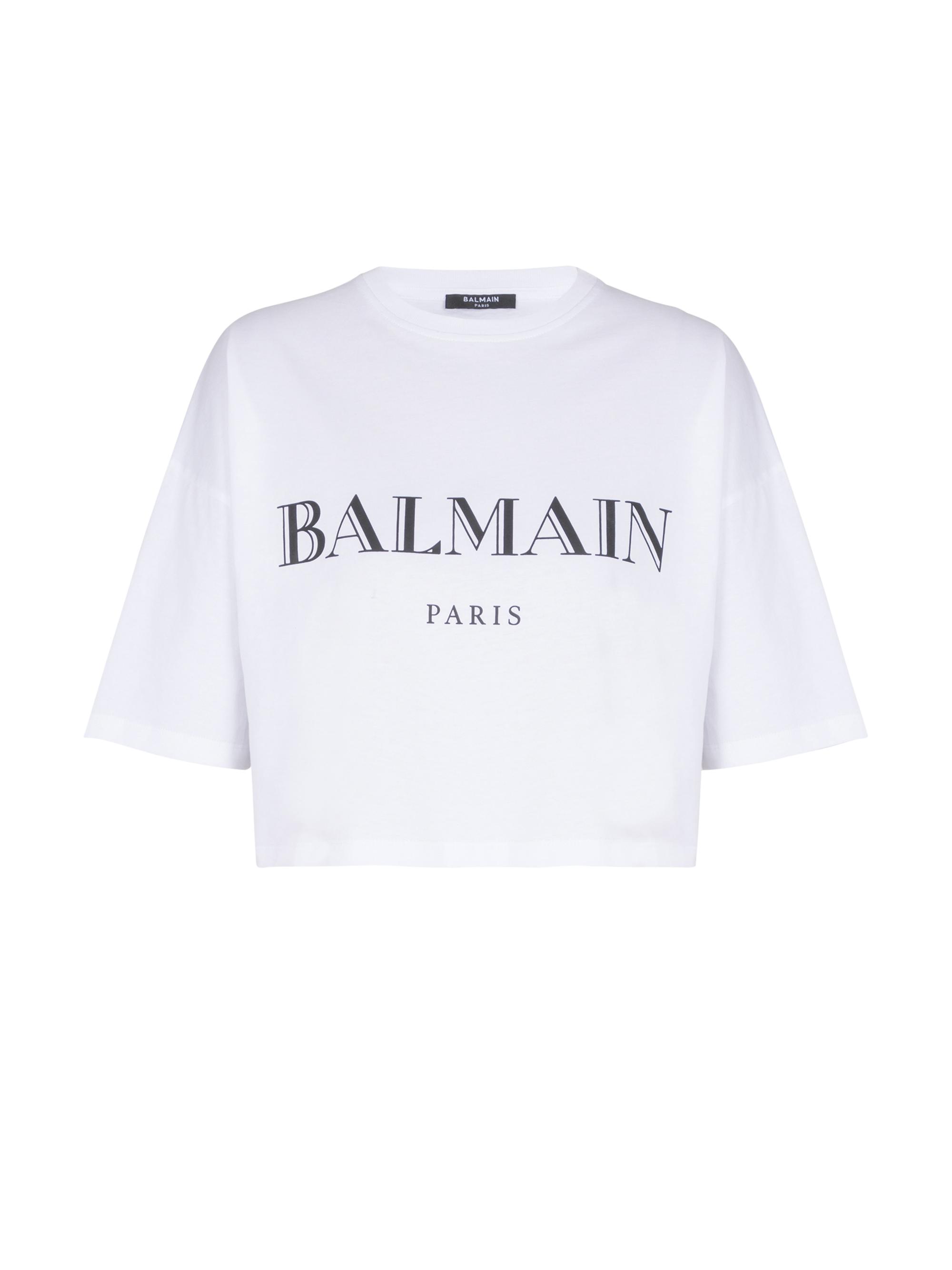 Balmain Women's Bulky Logo Cropped T-Shirt - White Black