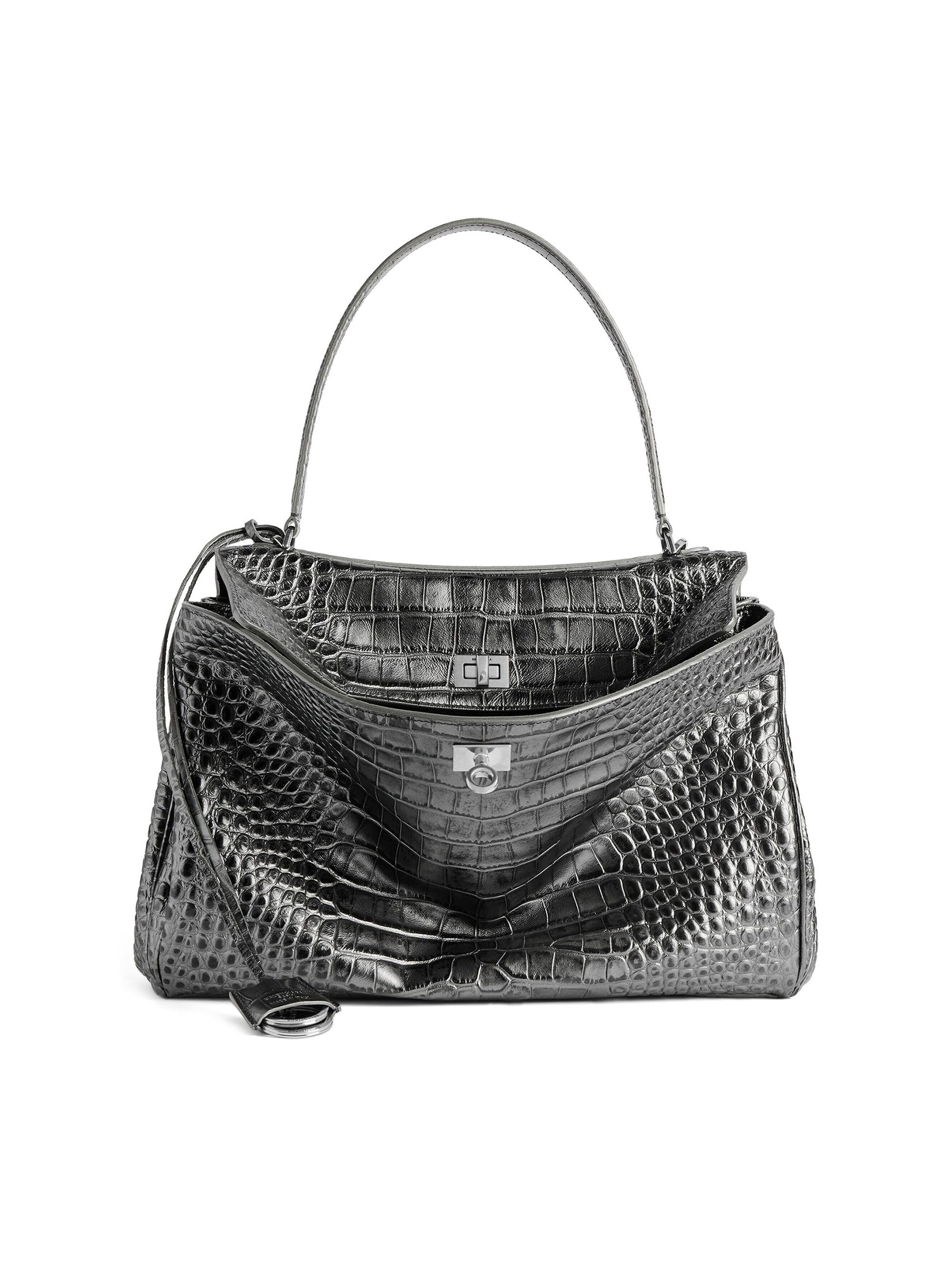 Balenciaga Downtown Medium Crocodile Embossed Shoulder Bag