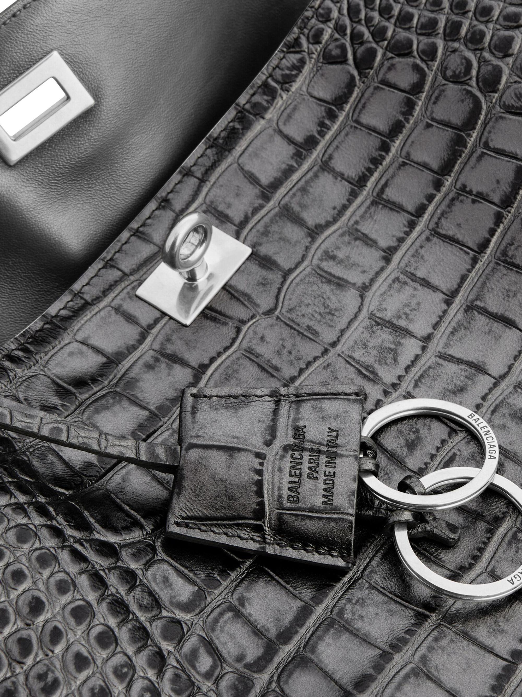 Balenciaga Rodeo Medium Metallized Crocodile Embossed Shoulder Bag