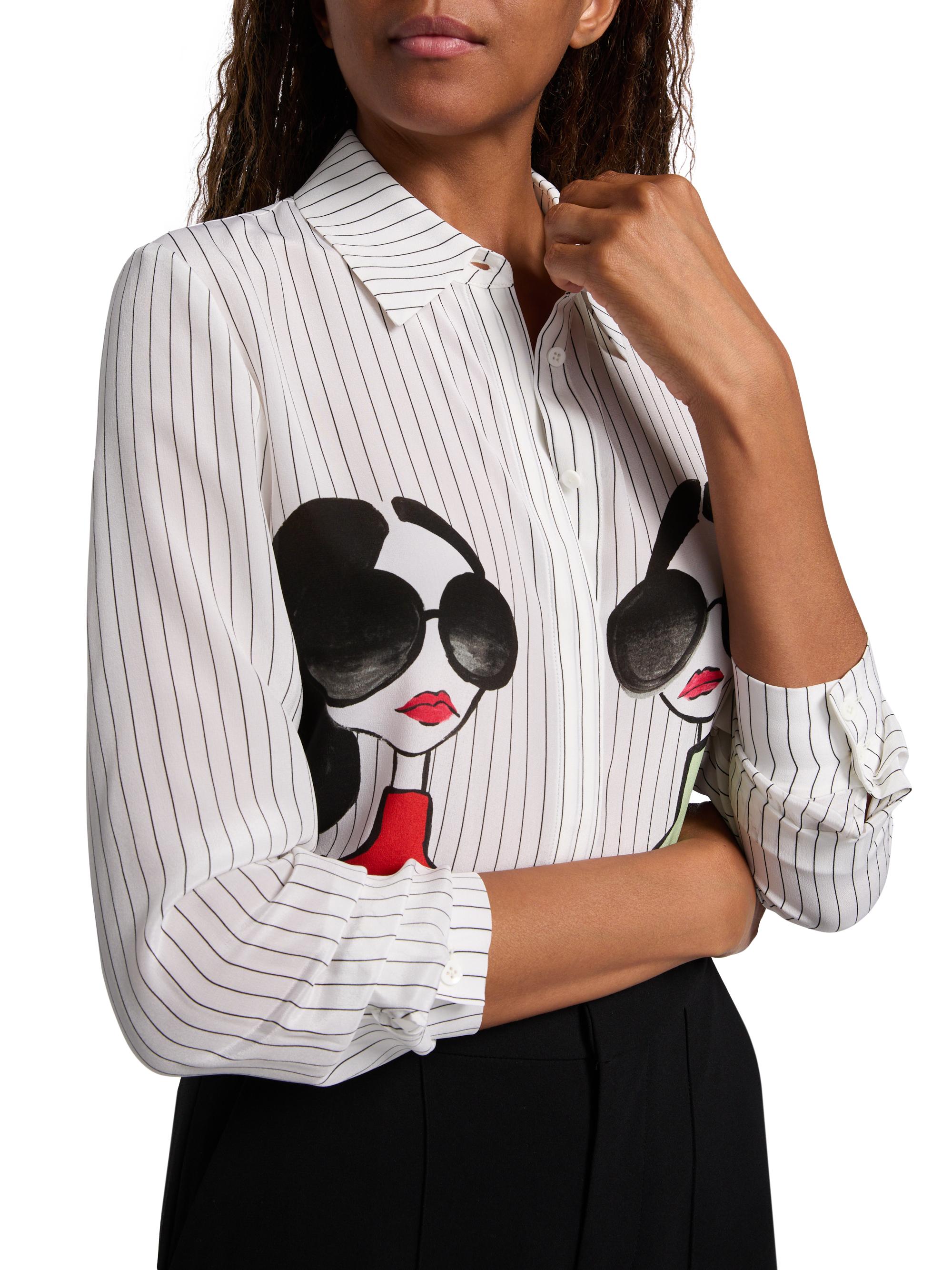 ALICE + OLIVIA Willa Staceface Pinstripe Silk Shirt | Saks Fifth