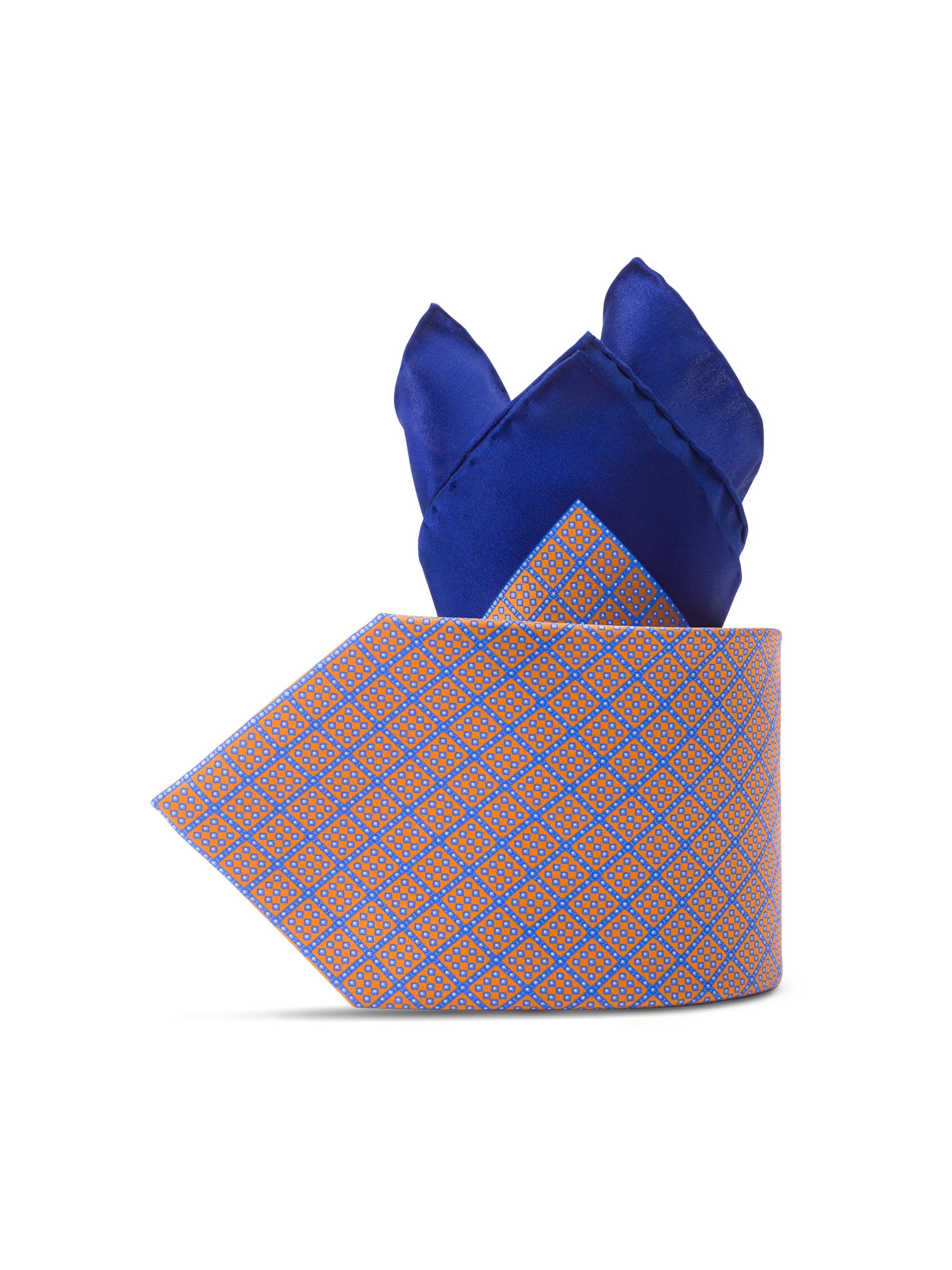 Stefano Ricci Men's Luxury Silk Tie Set - Orange And Blue