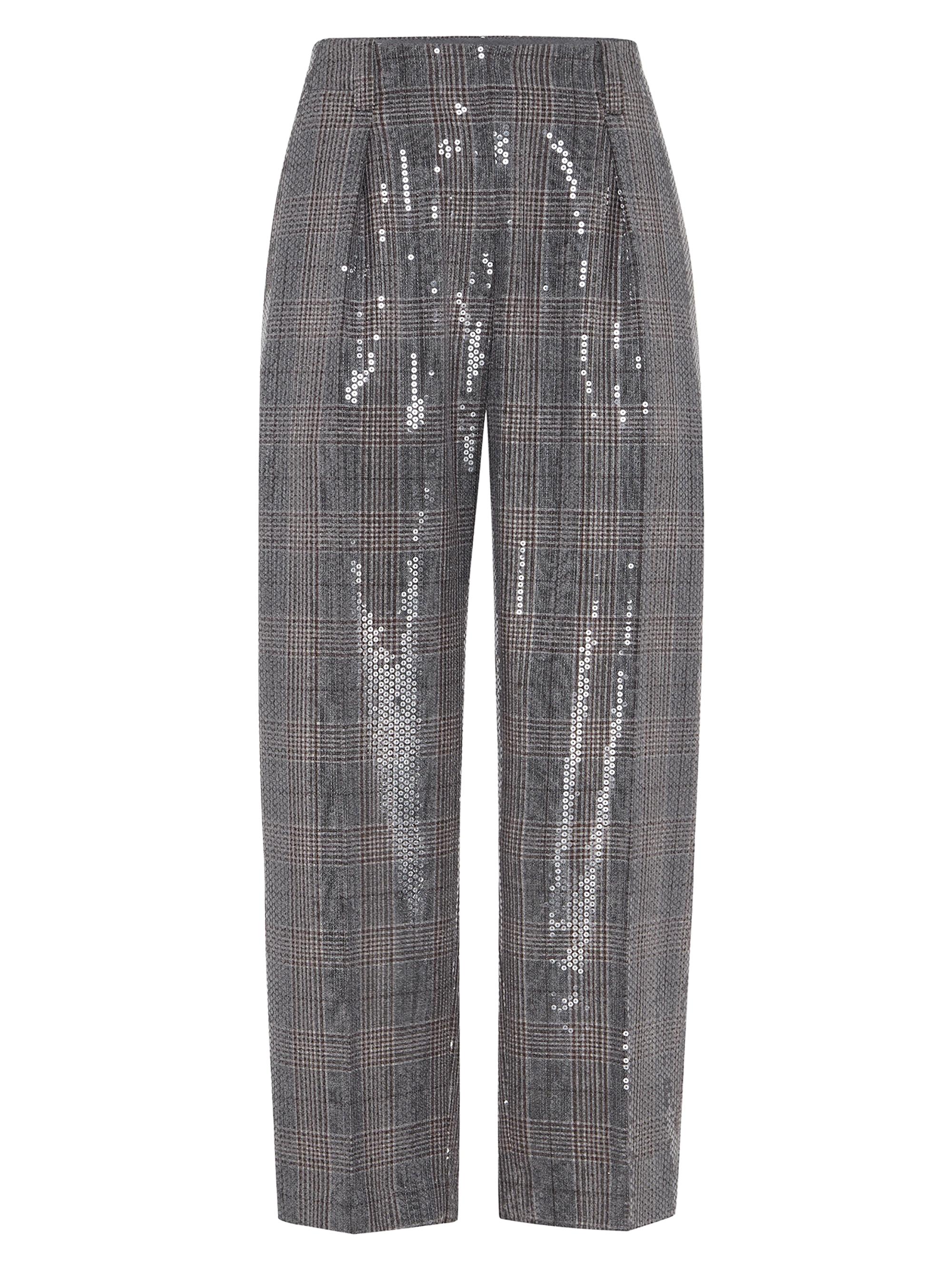 Brunello Cucinelli Women's Virgin Wool Prince of Wales Pleated Chino Trousers - Anthracite