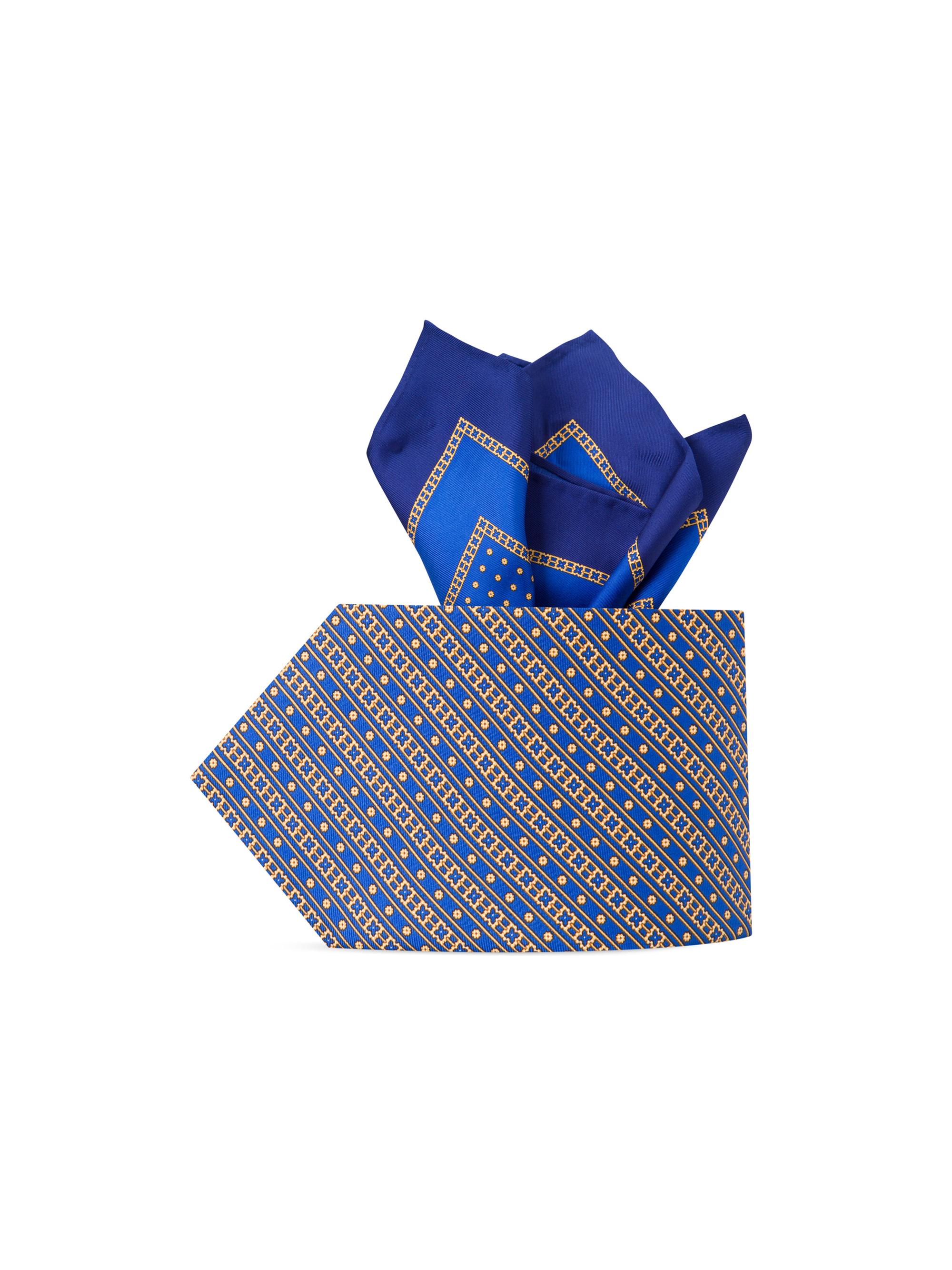 Stefano Ricci Men's Luxury Silk Tie Set - Blue Yellow | Thumbnail 4