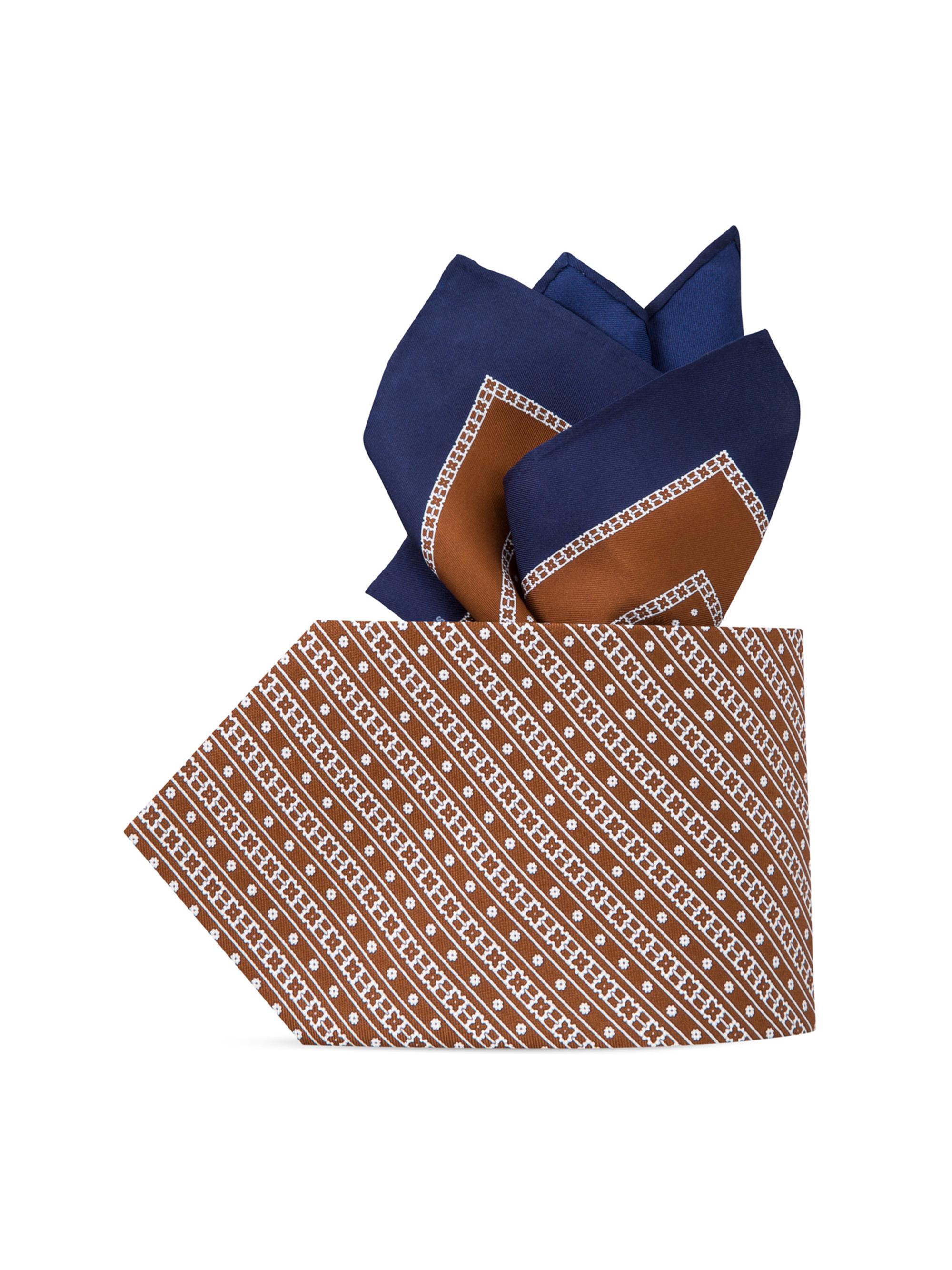 Stefano Ricci Men's Luxury Silk Tie Set - Brown White