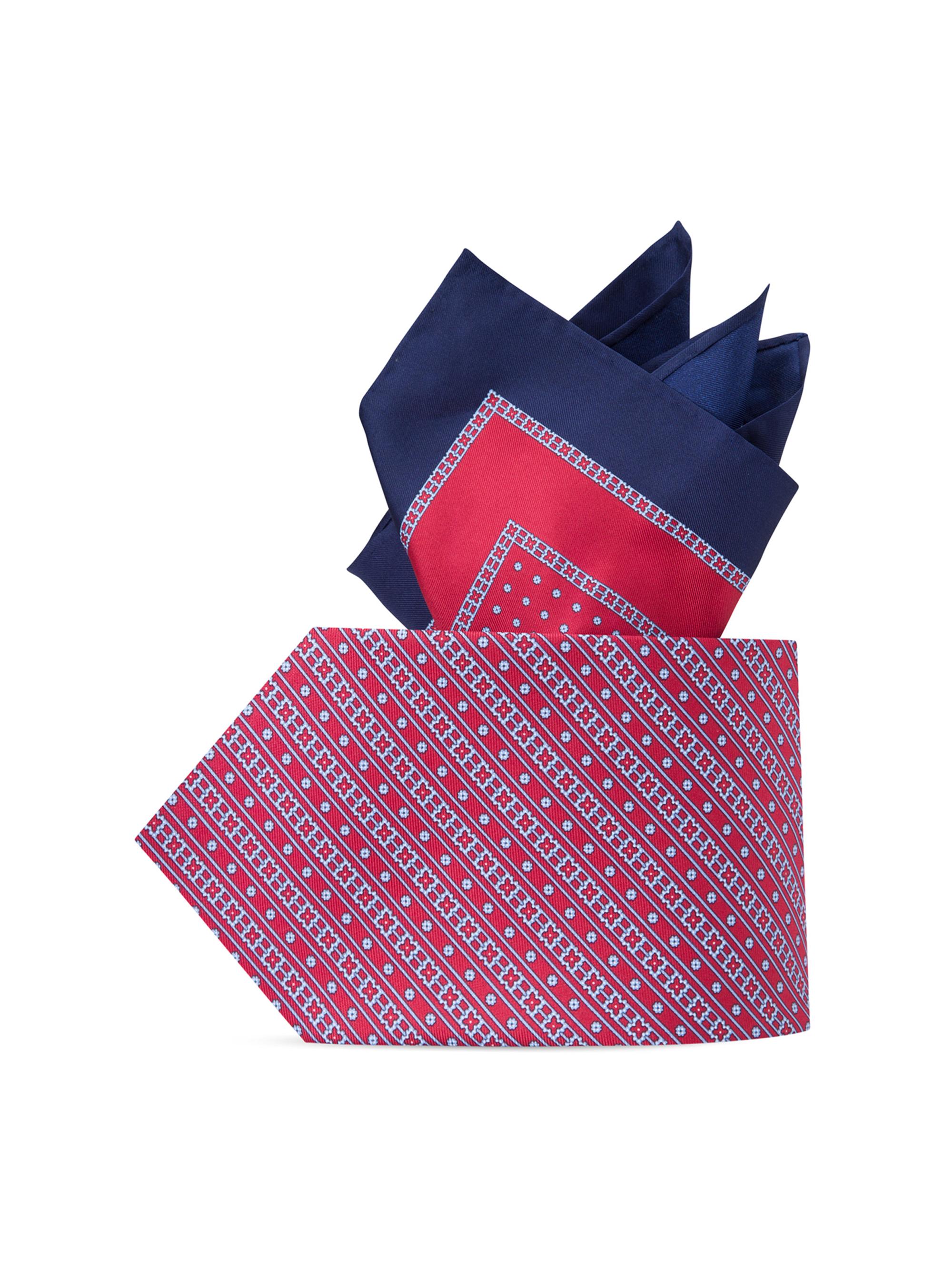 Stefano Ricci Men's Luxury Silk Tie Set - Red Navy