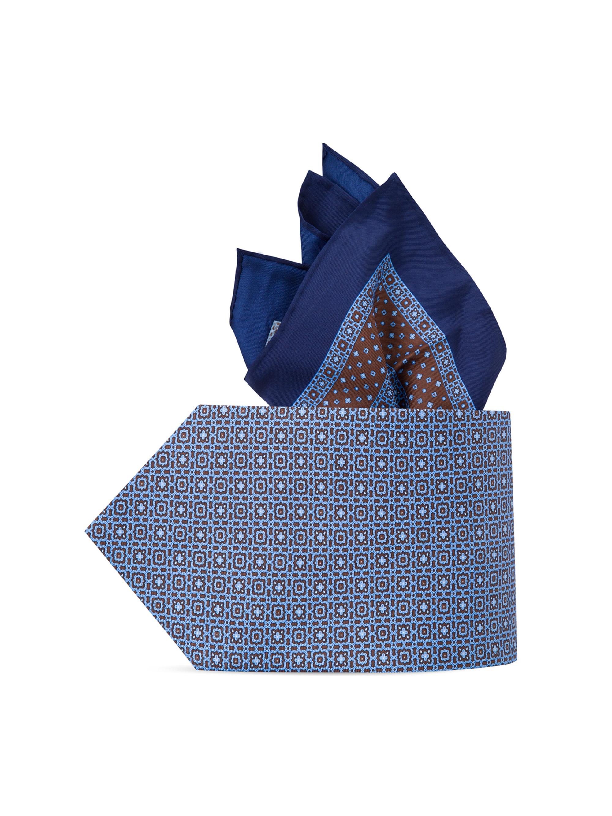 Stefano Ricci Men's Luxury Silk Tie Set - Blue Brown