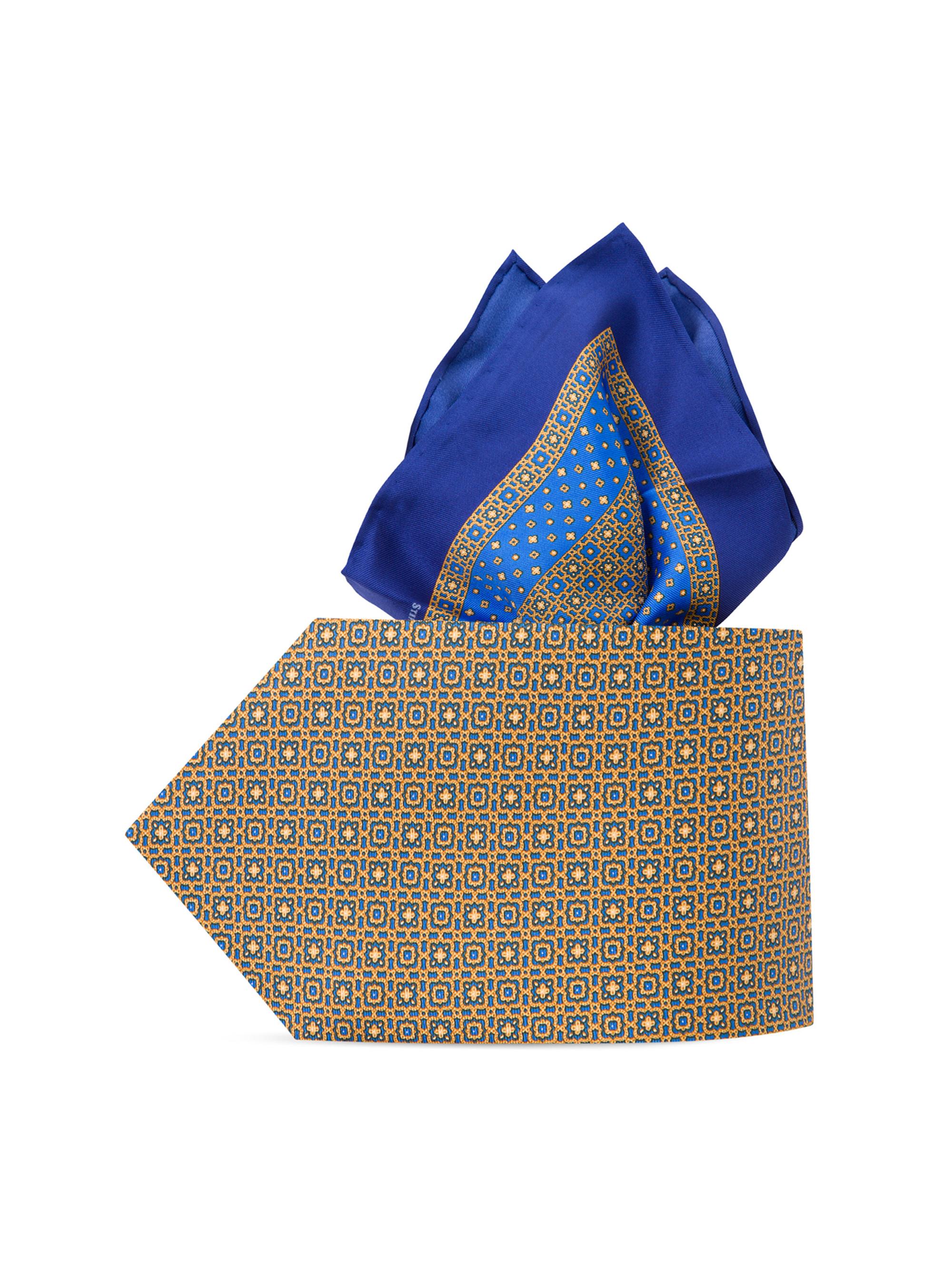 Stefano Ricci Men's Luxury Silk Tie Set - Blue Yellow
