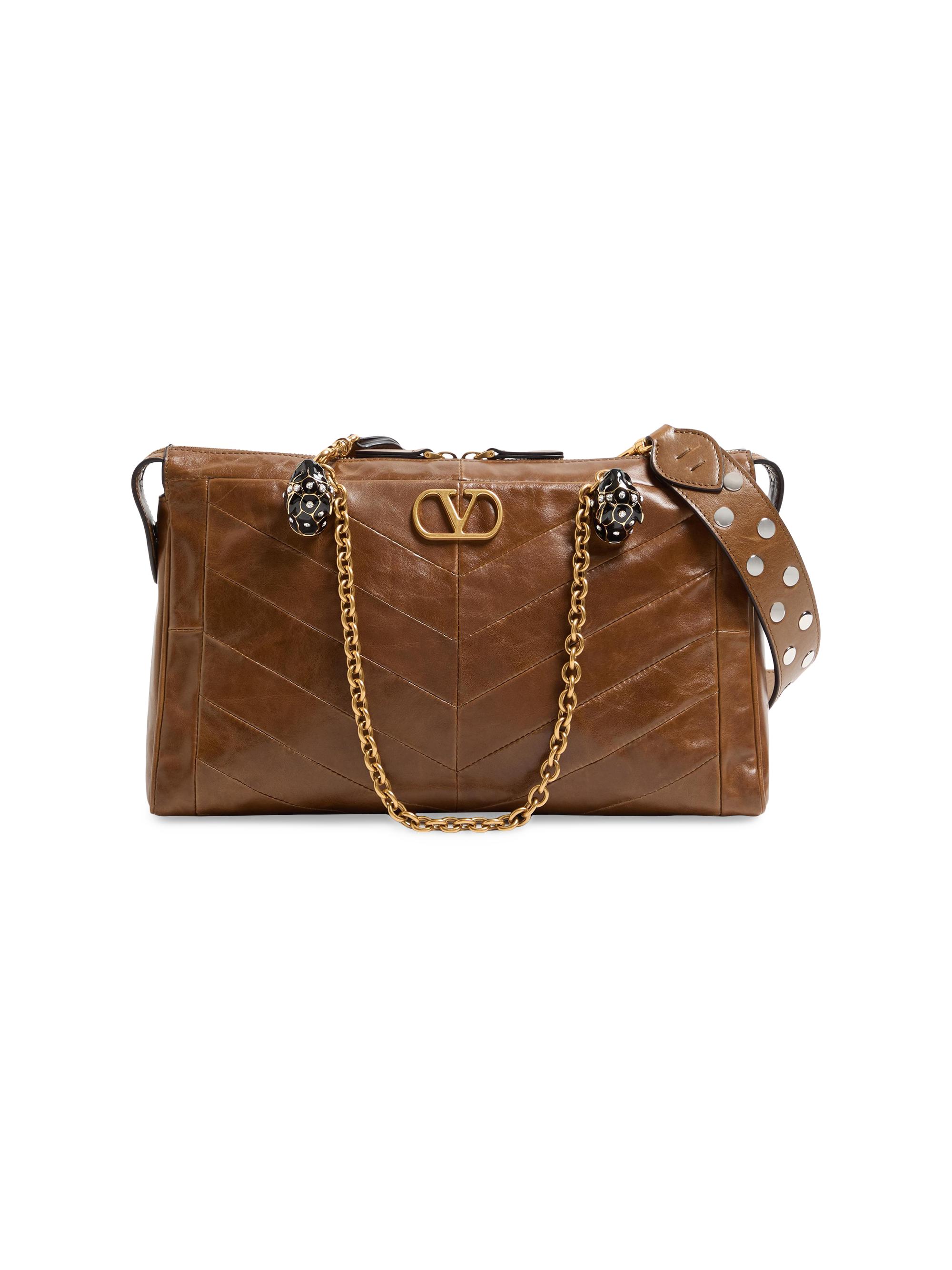 Valentino Garavani Women's Panthea Shoulder Bag in Nappa Leather with Chevron Pattern - Tundra