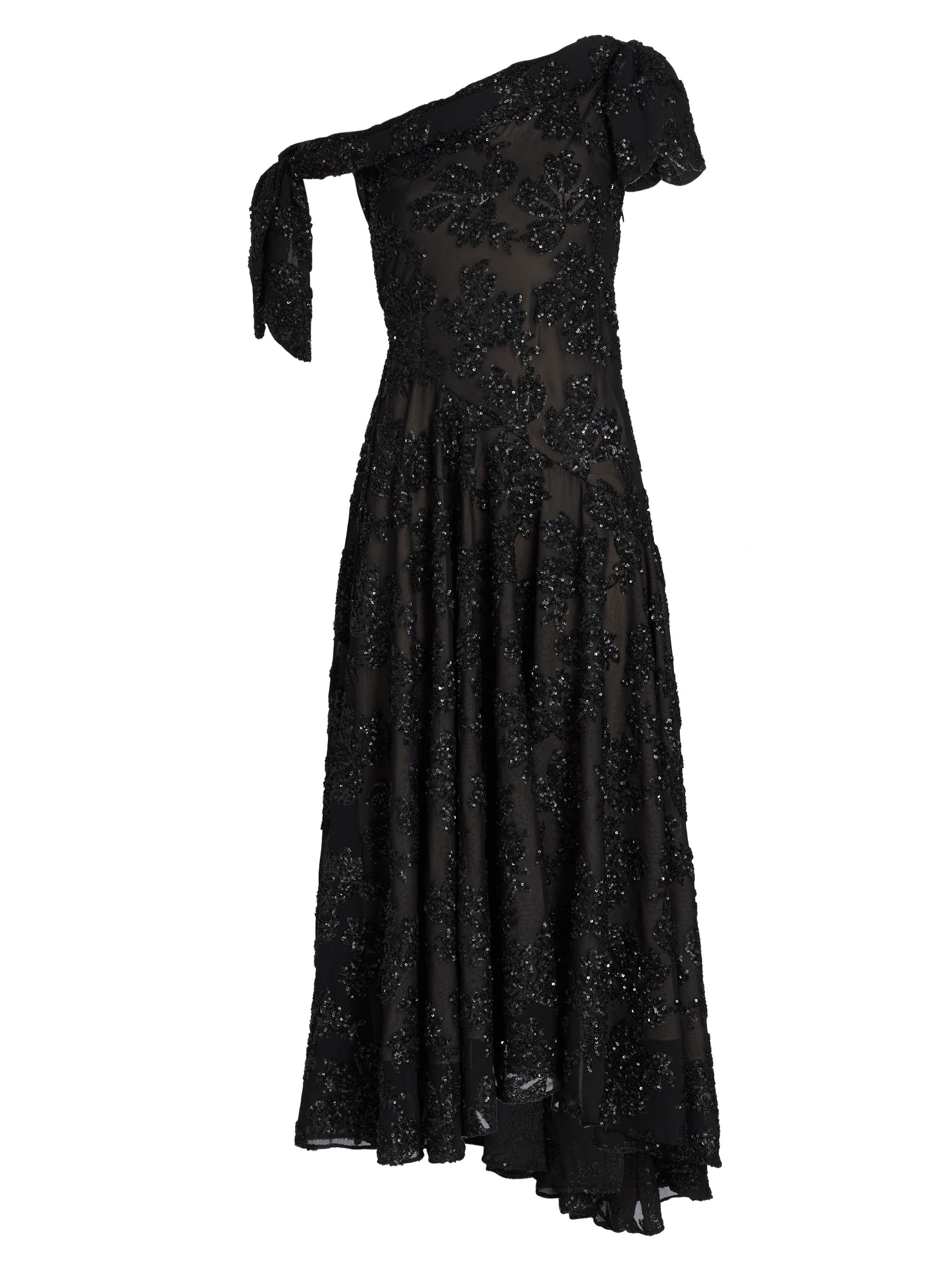 Rodarte Women's Floral Sequin One-Shoulder Midi-Dress - Black