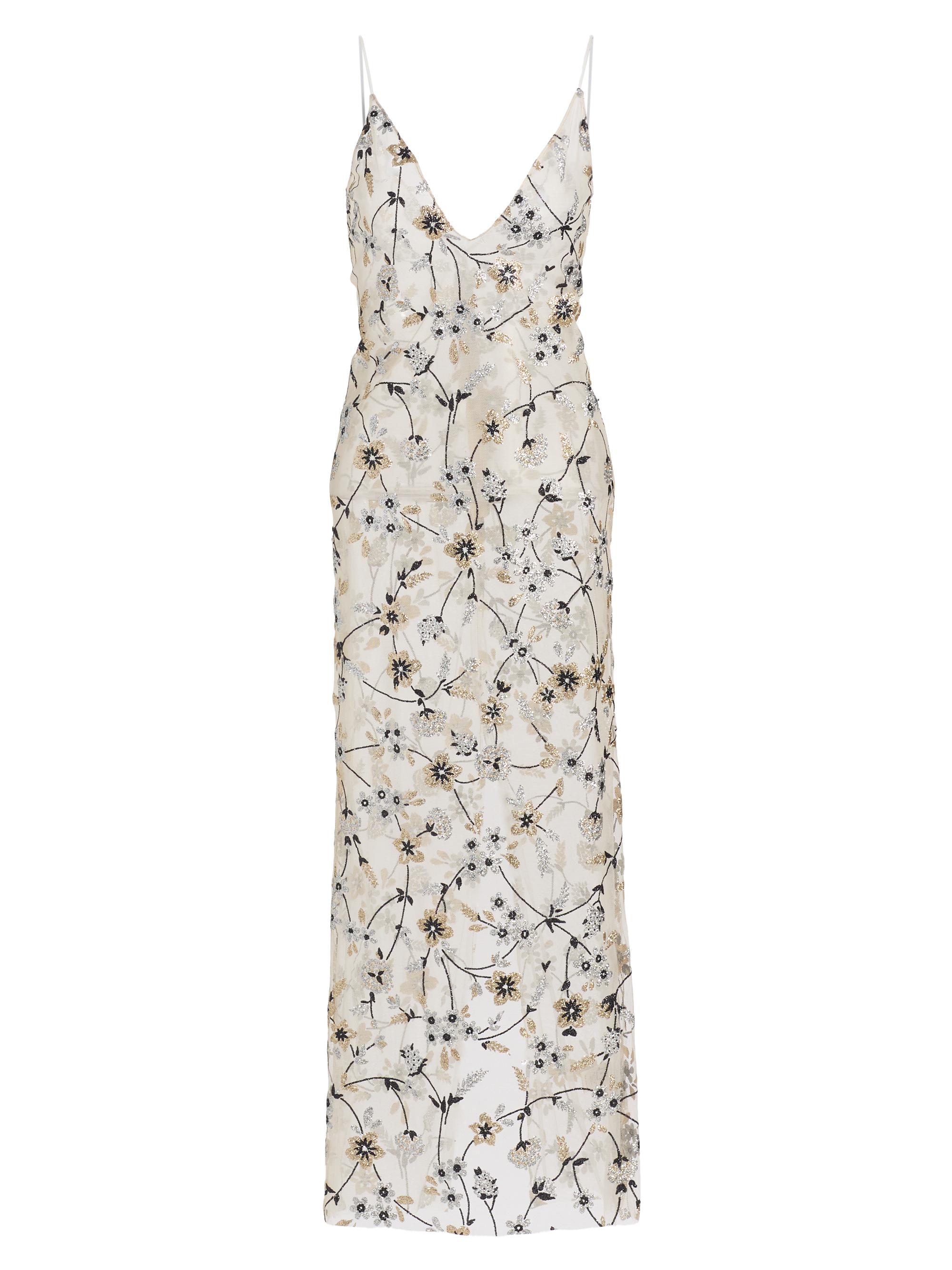 Rodarte Women's Embroidered Floral Sheer Slip Dress - Floral Glitter