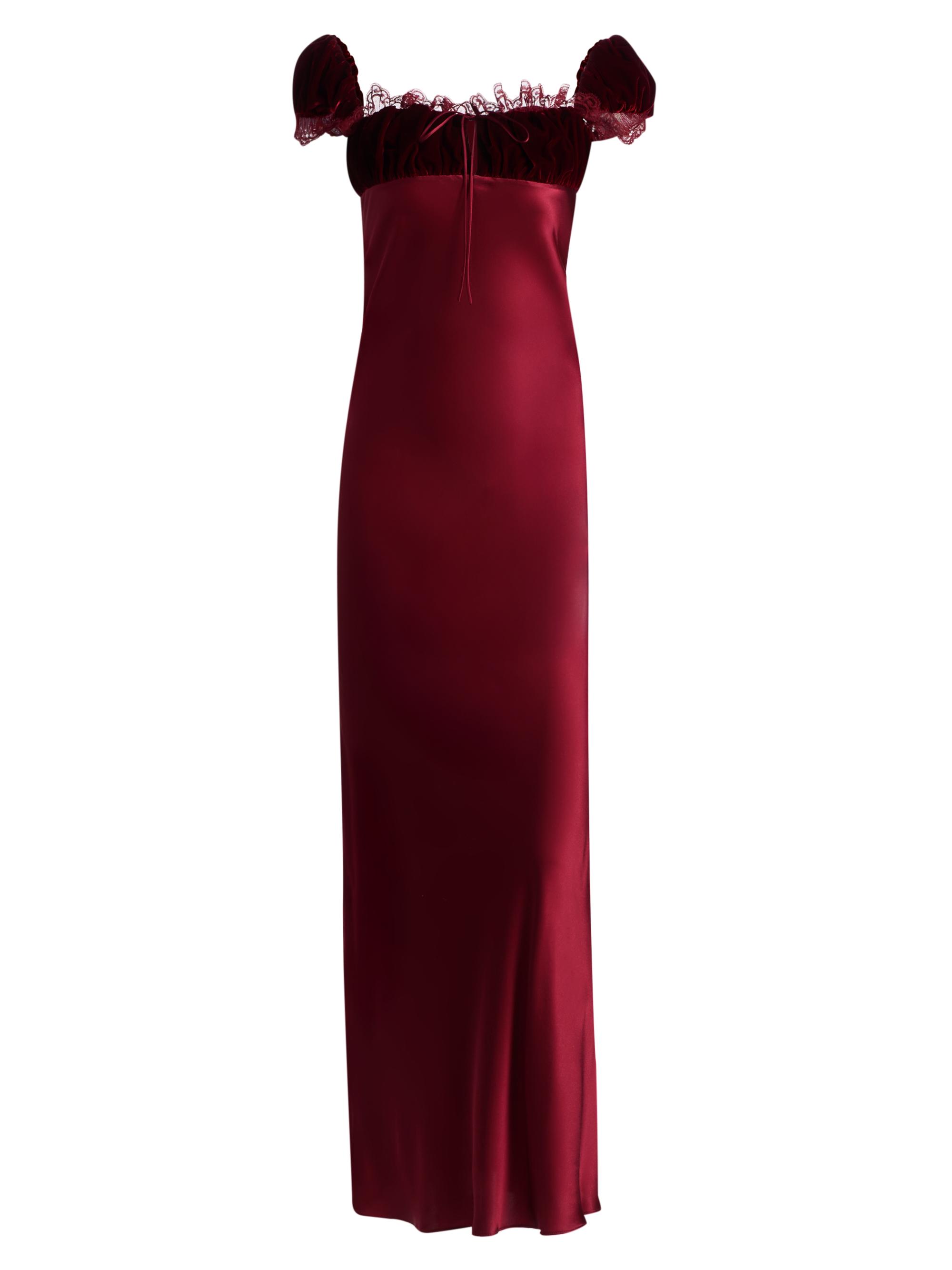 Rodarte Women's Velvet & Satin Silk Lace-Trimmed Slip Gown - Burgundy
