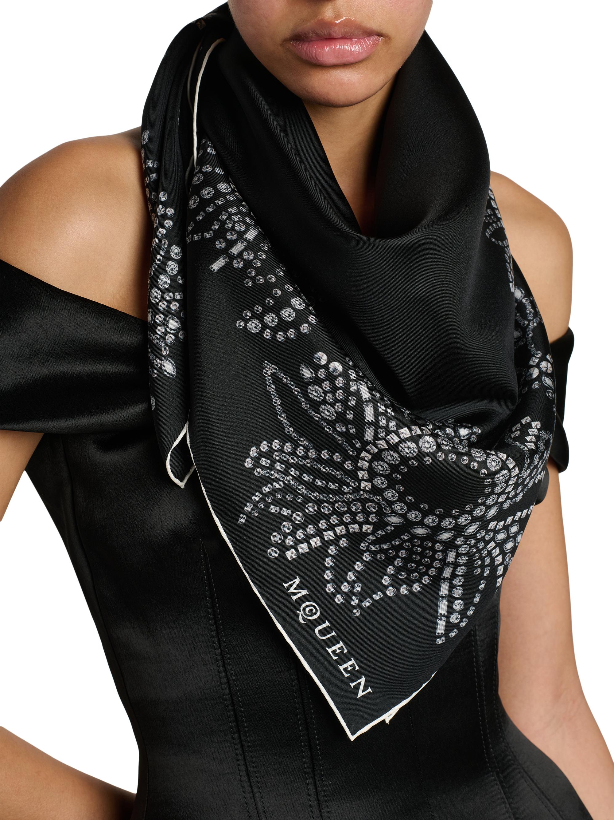 McQueen Women's Exploded Sunflower Silk Scarf - Black Light Grey