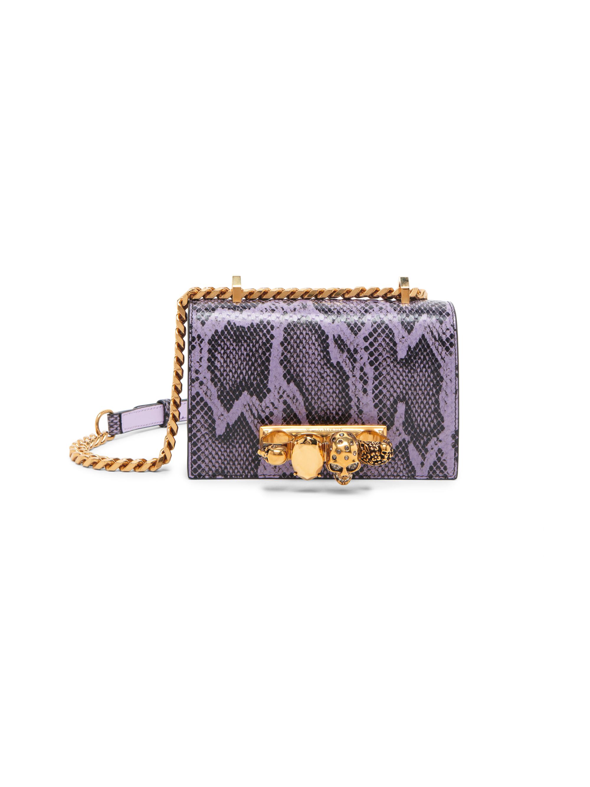 McQueen Women's Mini Snake-Print Leather Skull Clutch - Lilac Black Gold