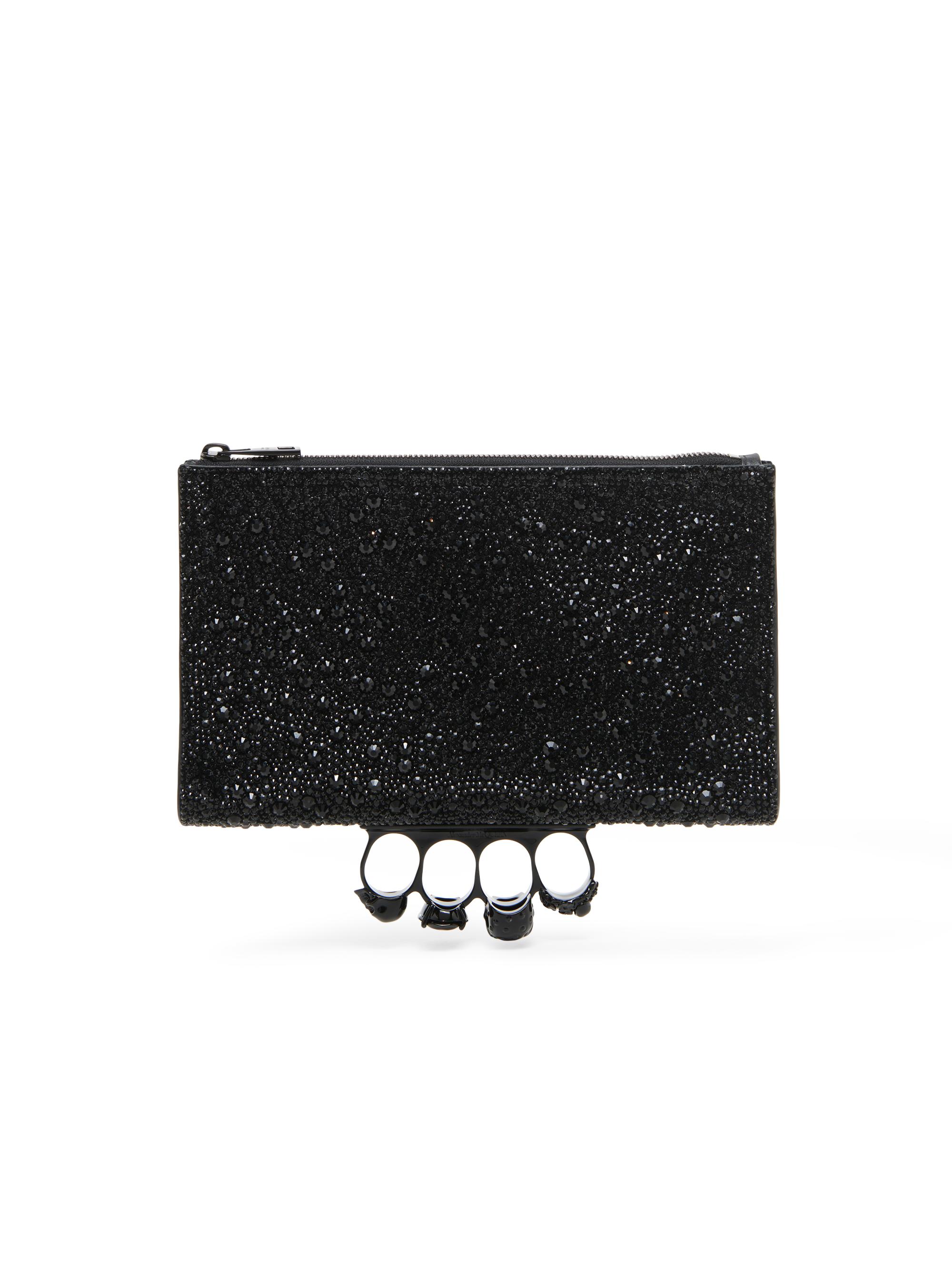 McQueen Women's Knuckle Embellished Leather Flat Pouch - Black