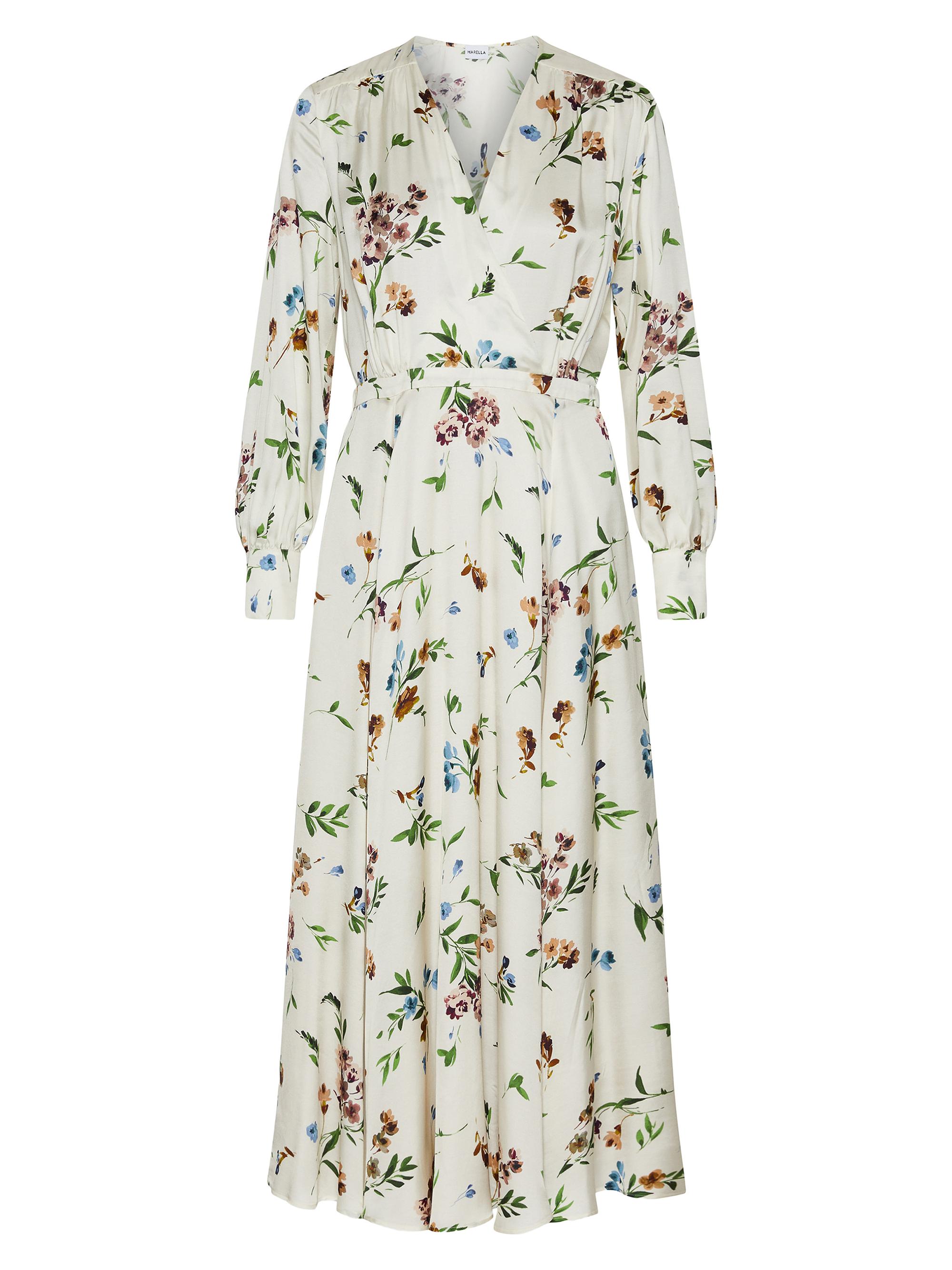 Marella Women's Satin Criss Cross Dress - Cream Floral Print