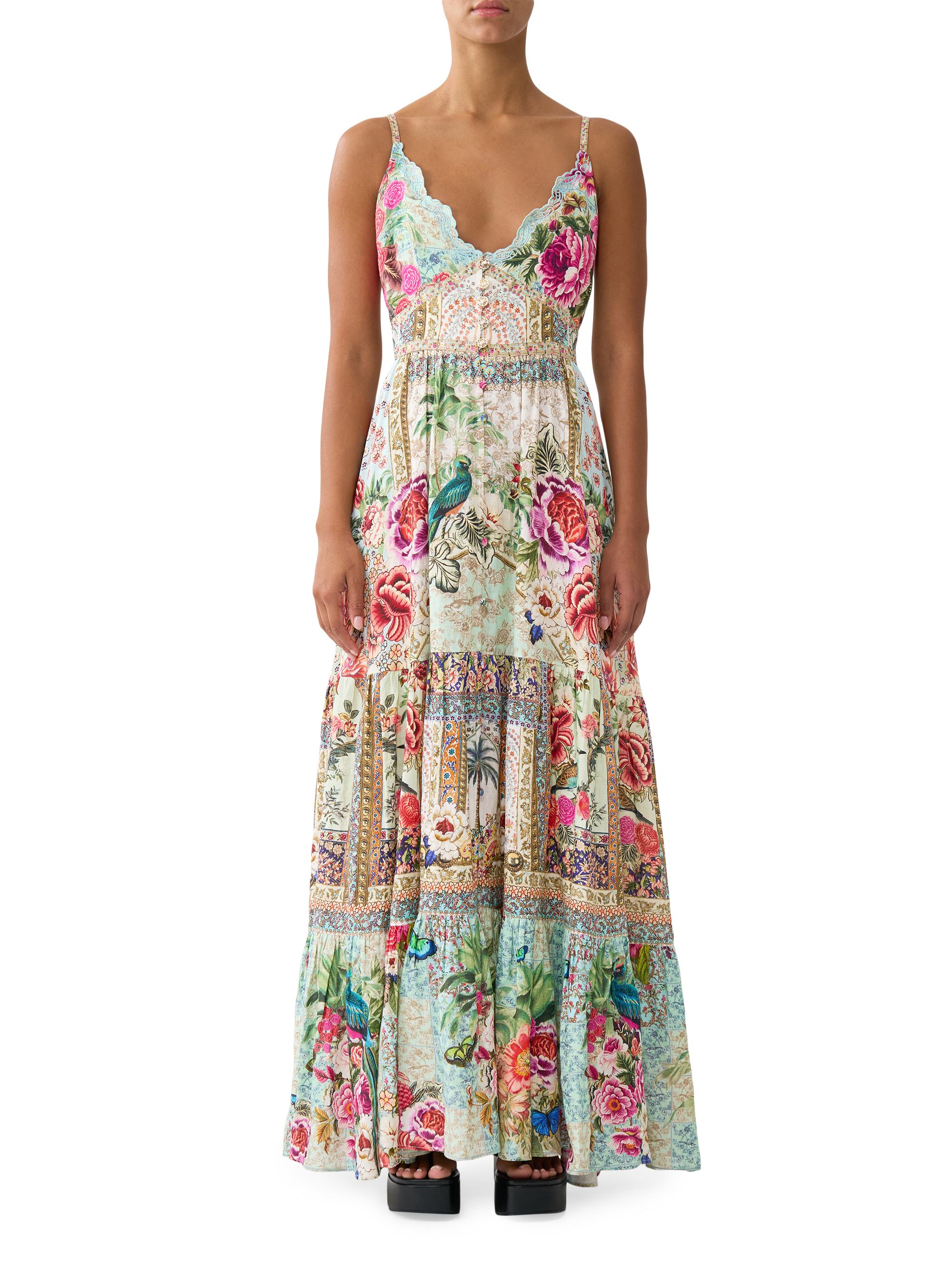 fitted lace wedding dress Christabel Tiered Maxi Dress - Blue Floral main image 0