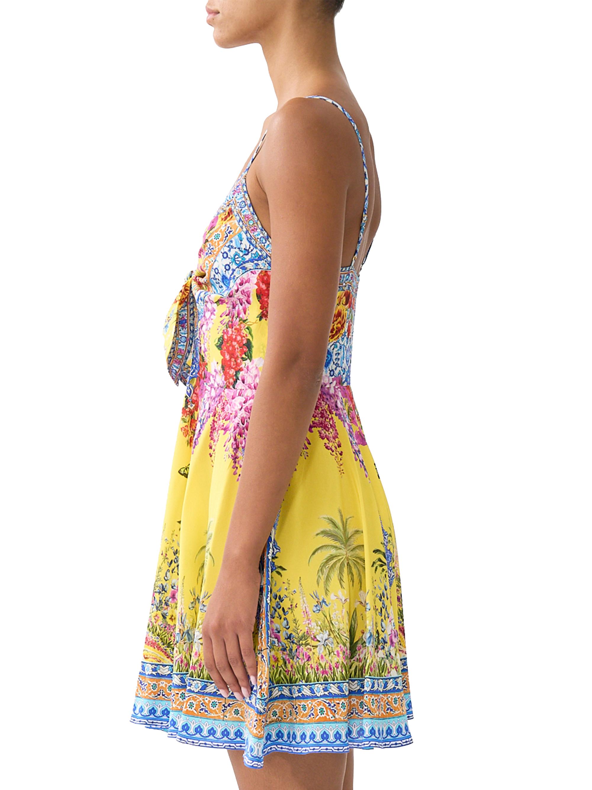 camilla tie front mini dress Camilla Tie Front Short Dress With Hem Ruffle - The Call Of Catalonia - 30%  Off