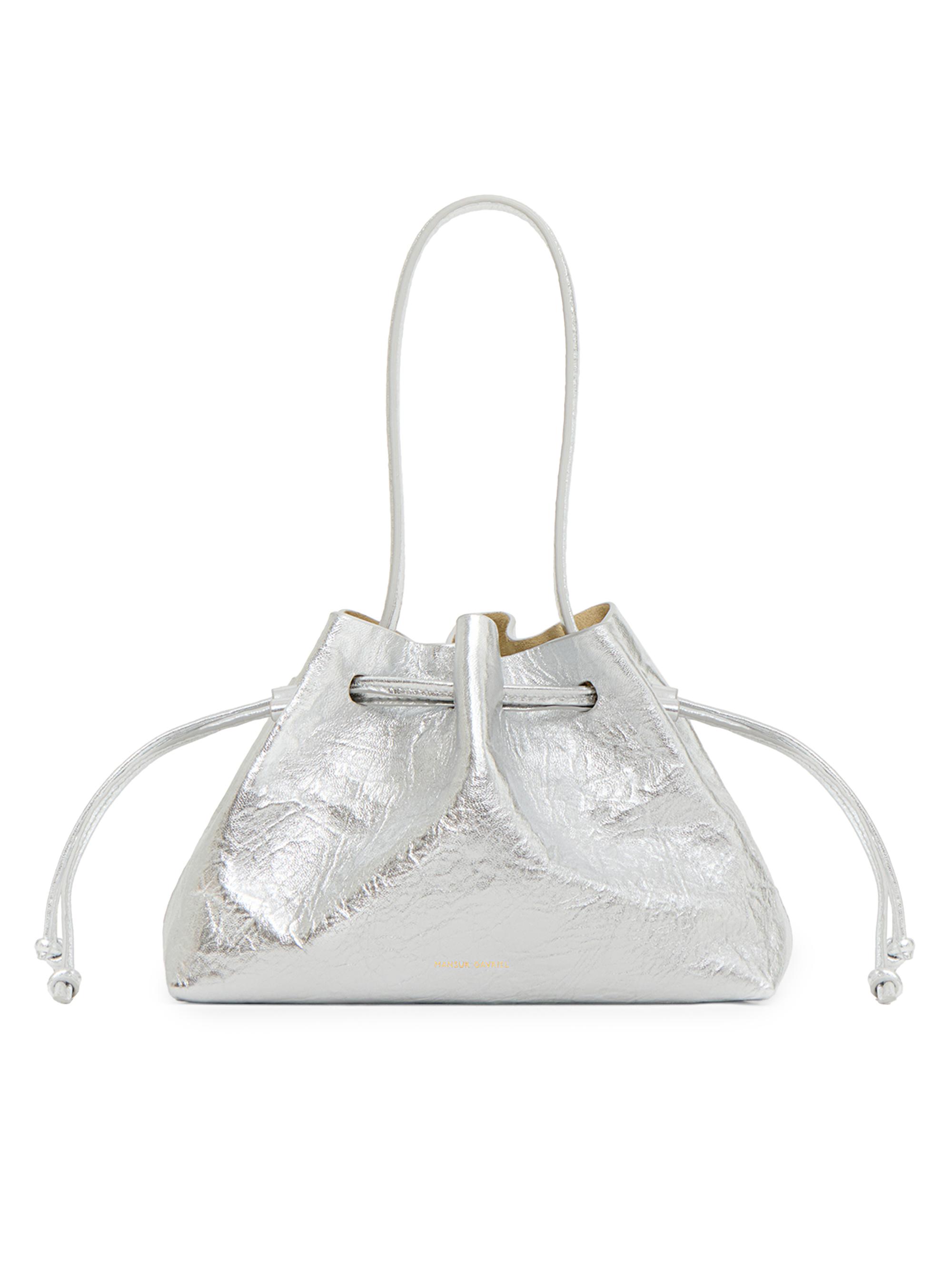 Mansur Gavriel Women's Metallic Leather Drawstring Pouchette - Silver