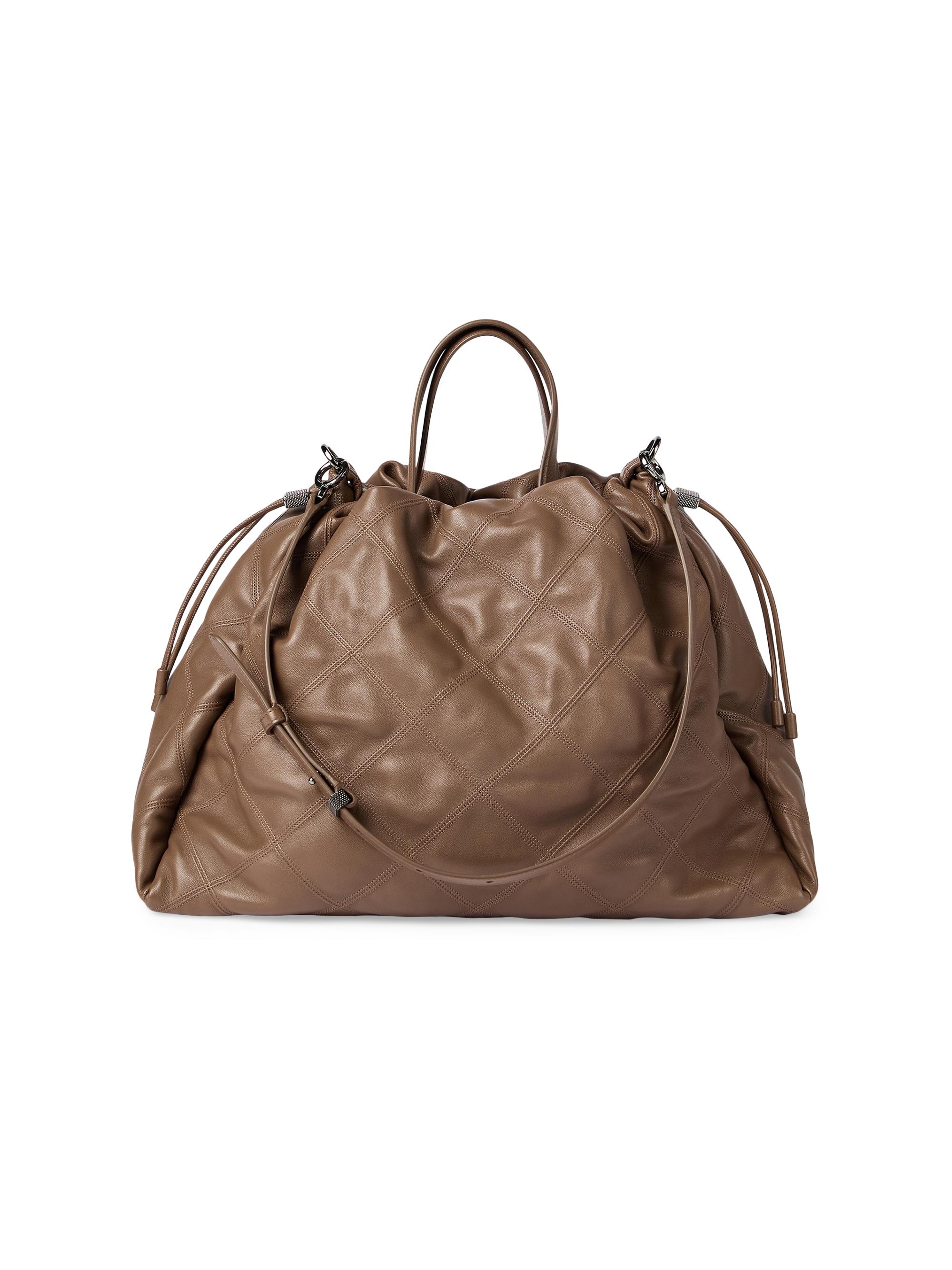 Brunello Cucinelli Women's Mellow  Shopper Bag in Quilted Nappa Leather - Chocolate