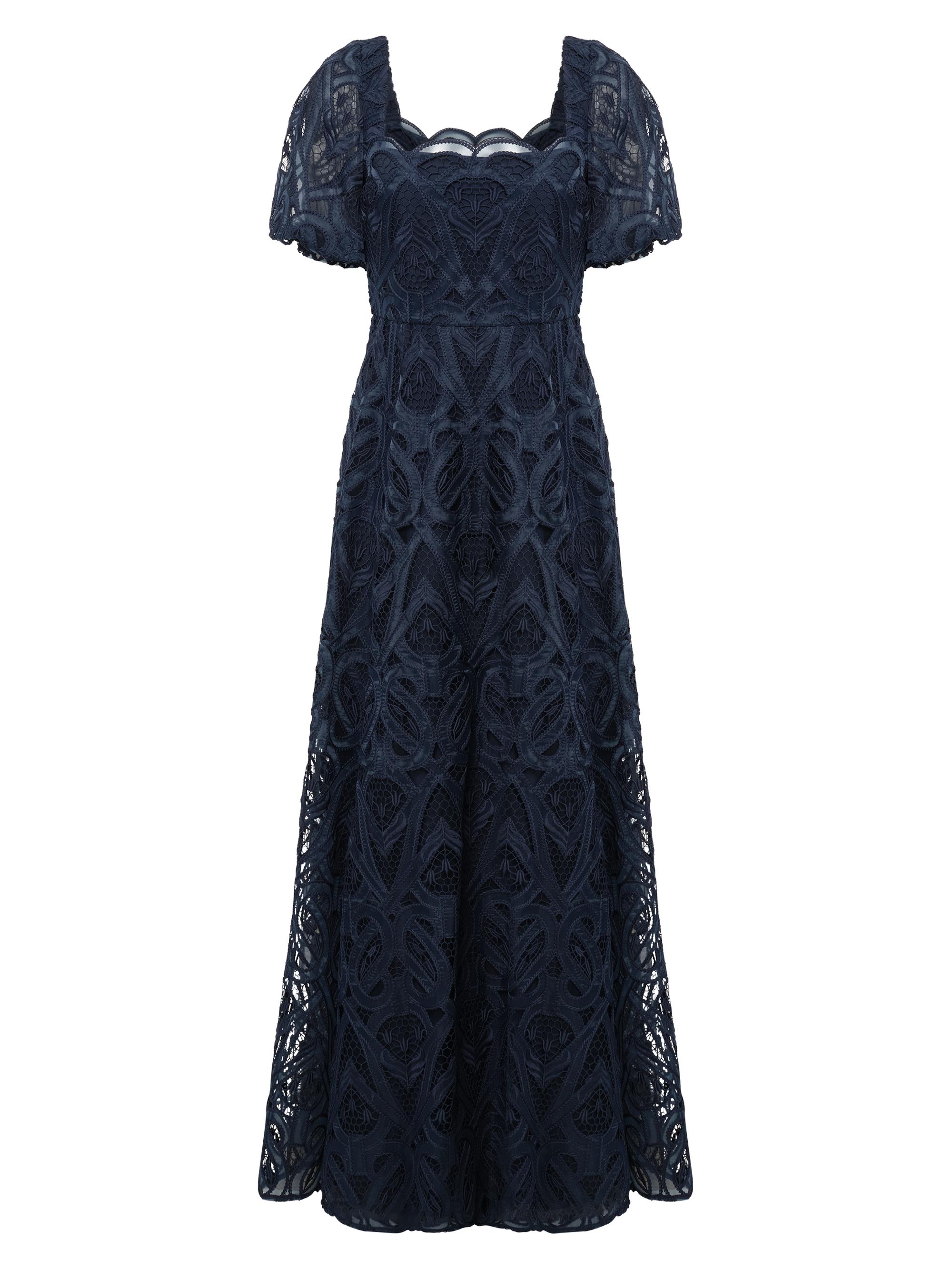 Theia Women's Dominique Lace Puff-Sleeve Gown - Odyssey Grey