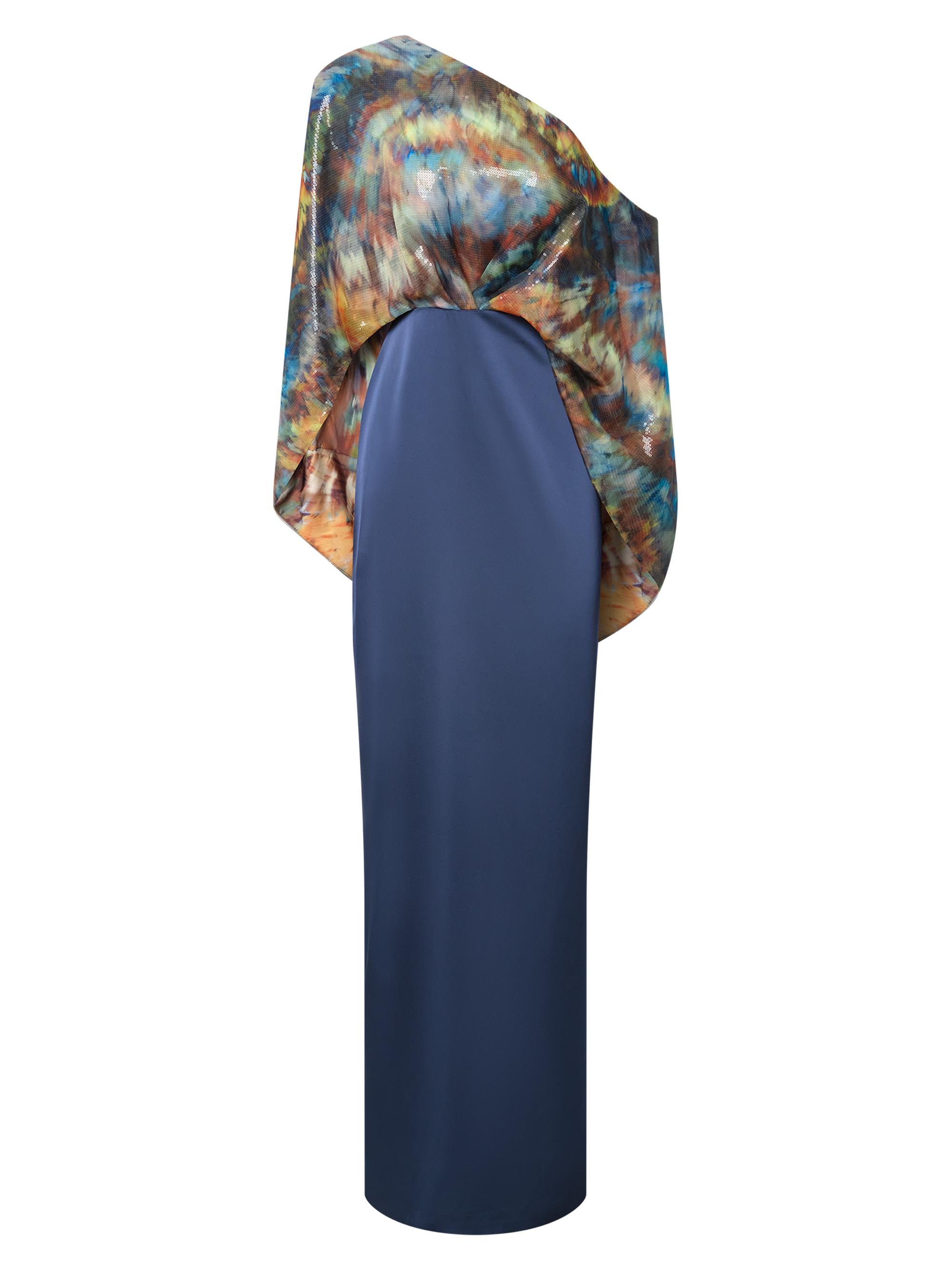 Gisette Printed Satin One-Shoulder Gown