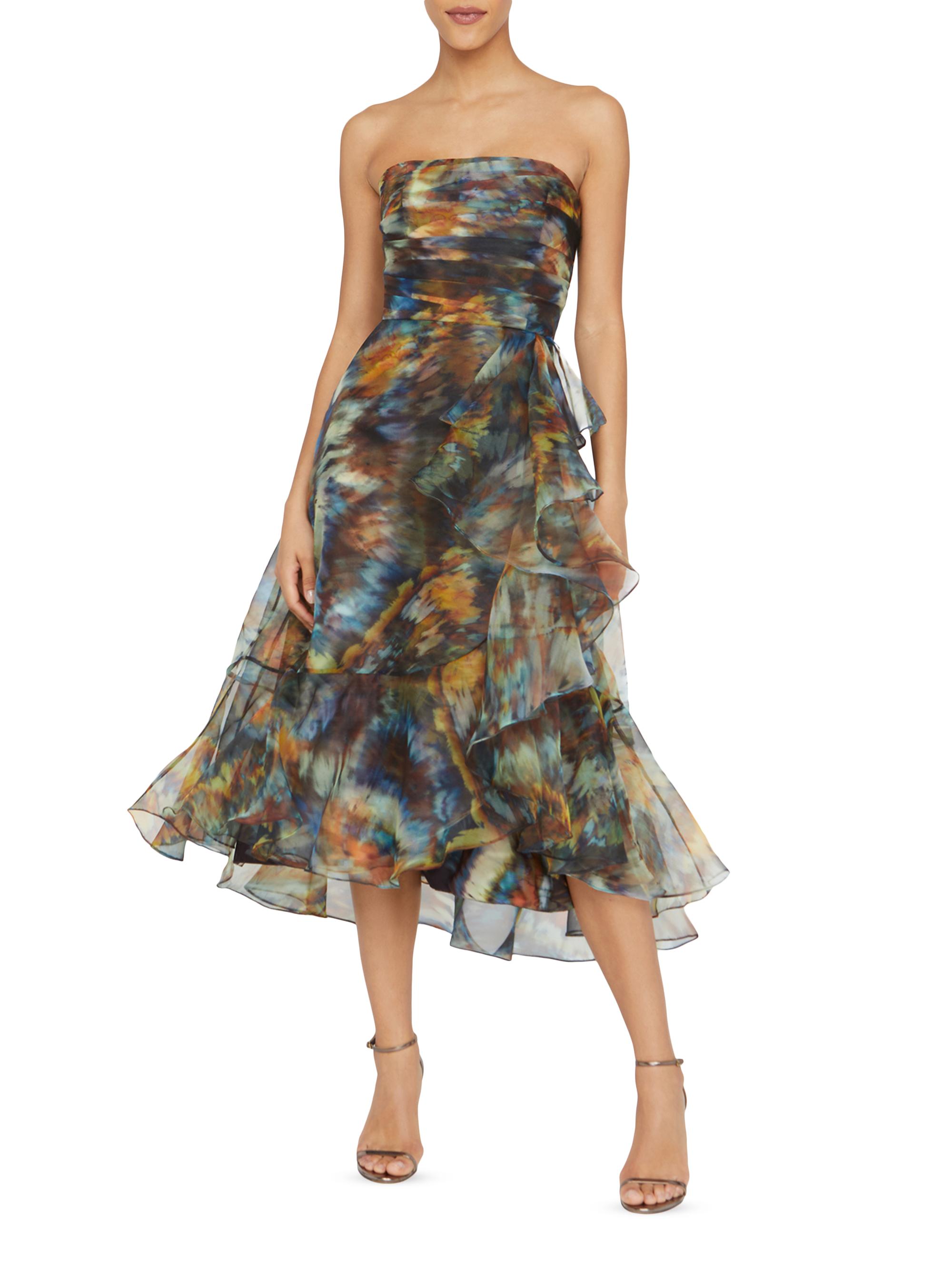 Theia Evanthe Abstract Organza Strapless Midi-Dress | Saks Fifth Avenue