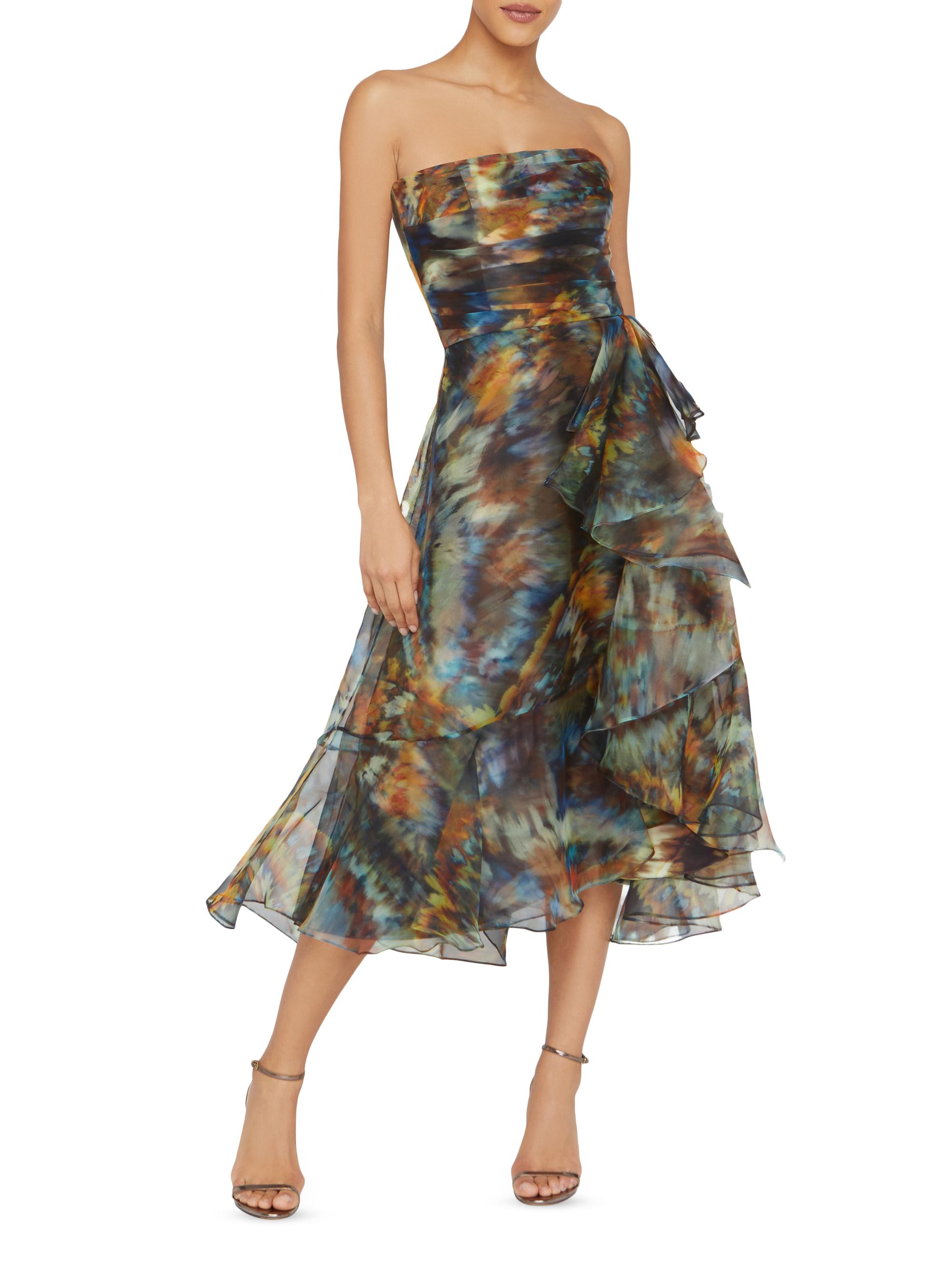 Theia Evanthe Abstract Organza Strapless Midi-Dress | Saks Fifth Avenue
