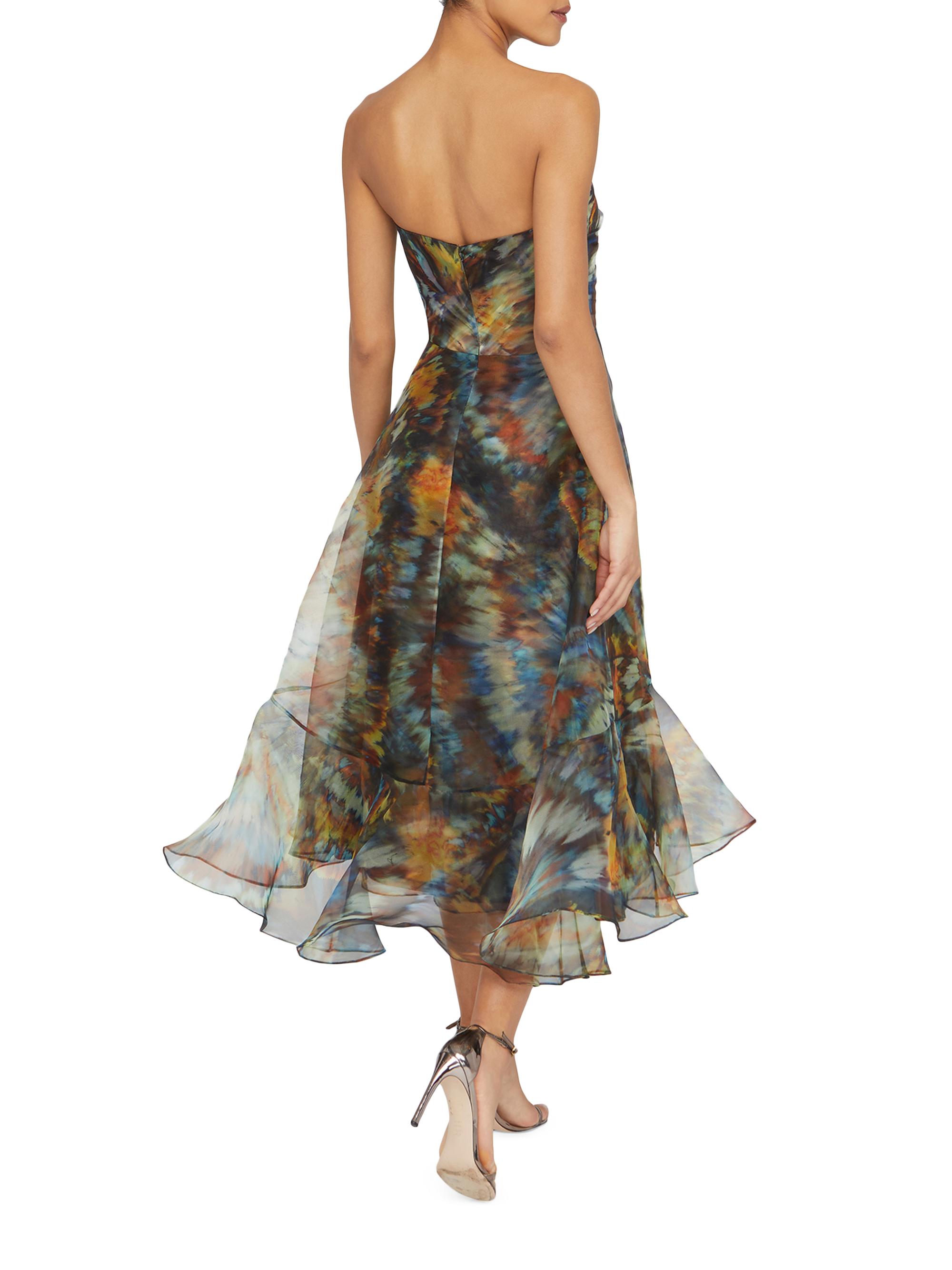 Theia Evanthe Abstract Organza Strapless Midi-Dress | Saks Fifth Avenue