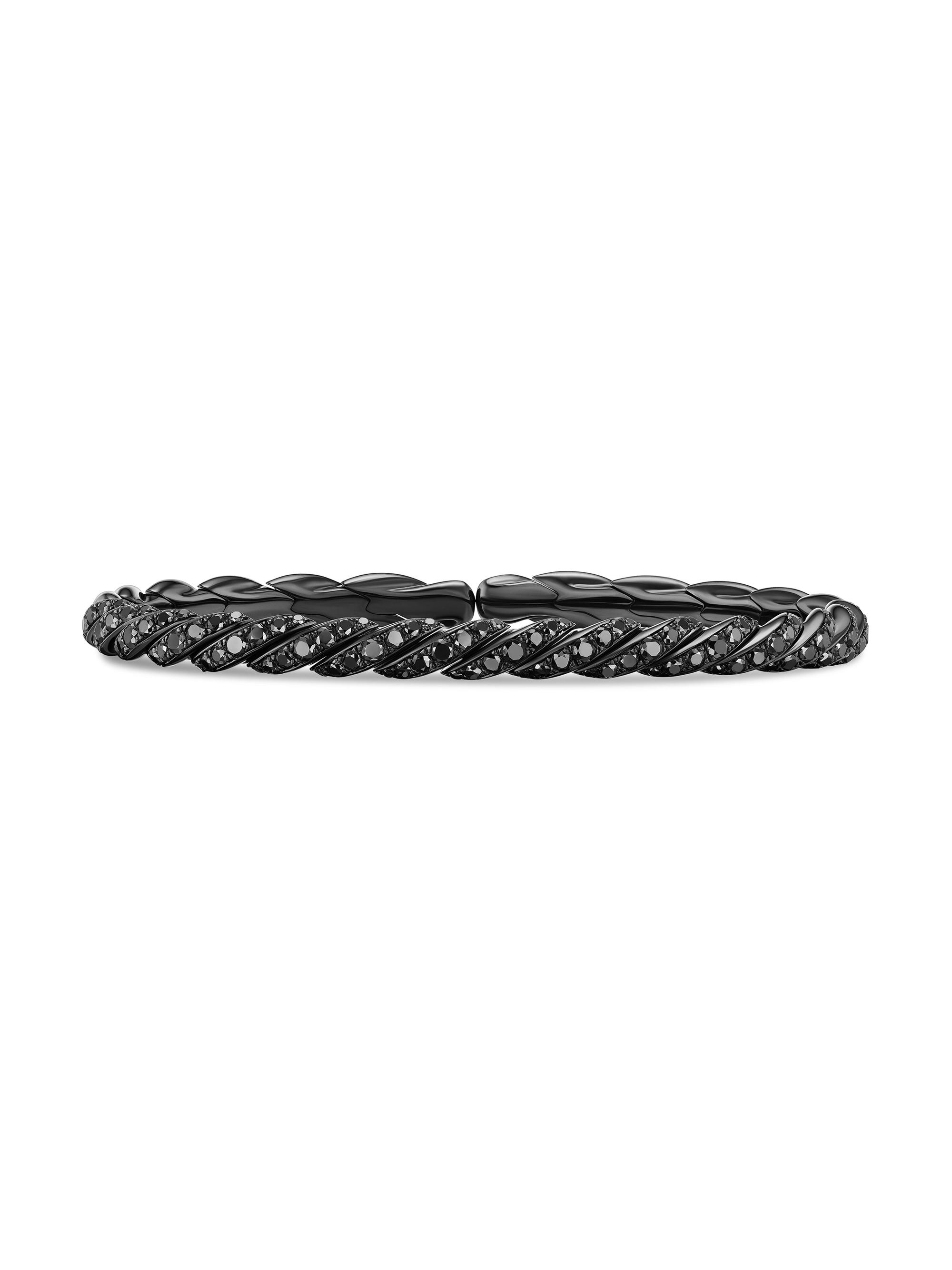 David Yurman Women's Sculpted Cable Flex Bracelet in 18K White Gold - Black Diamond