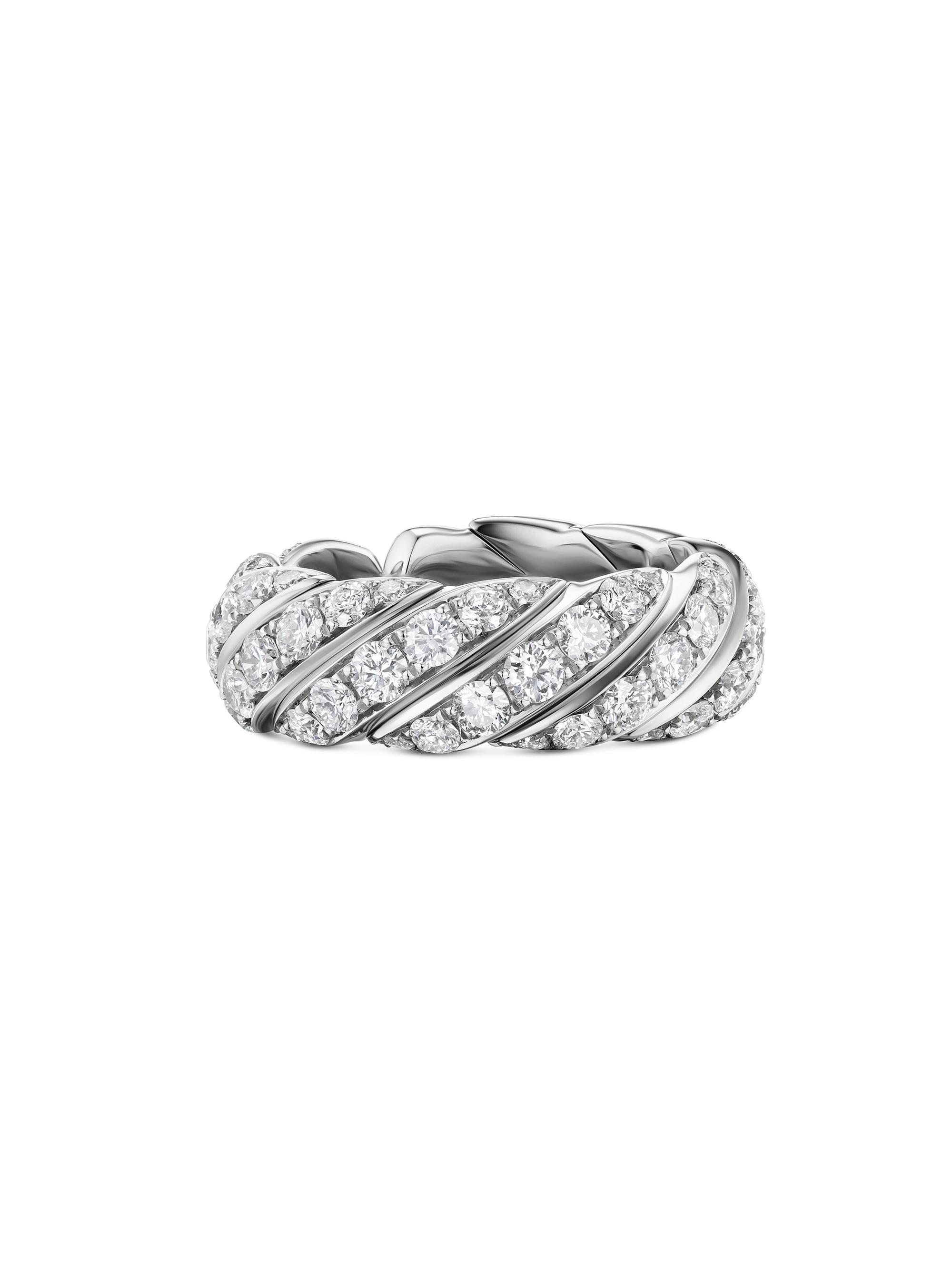 David Yurman Women's Sculpted Cable Flex Band Ring in 18K White Gold - Diamond