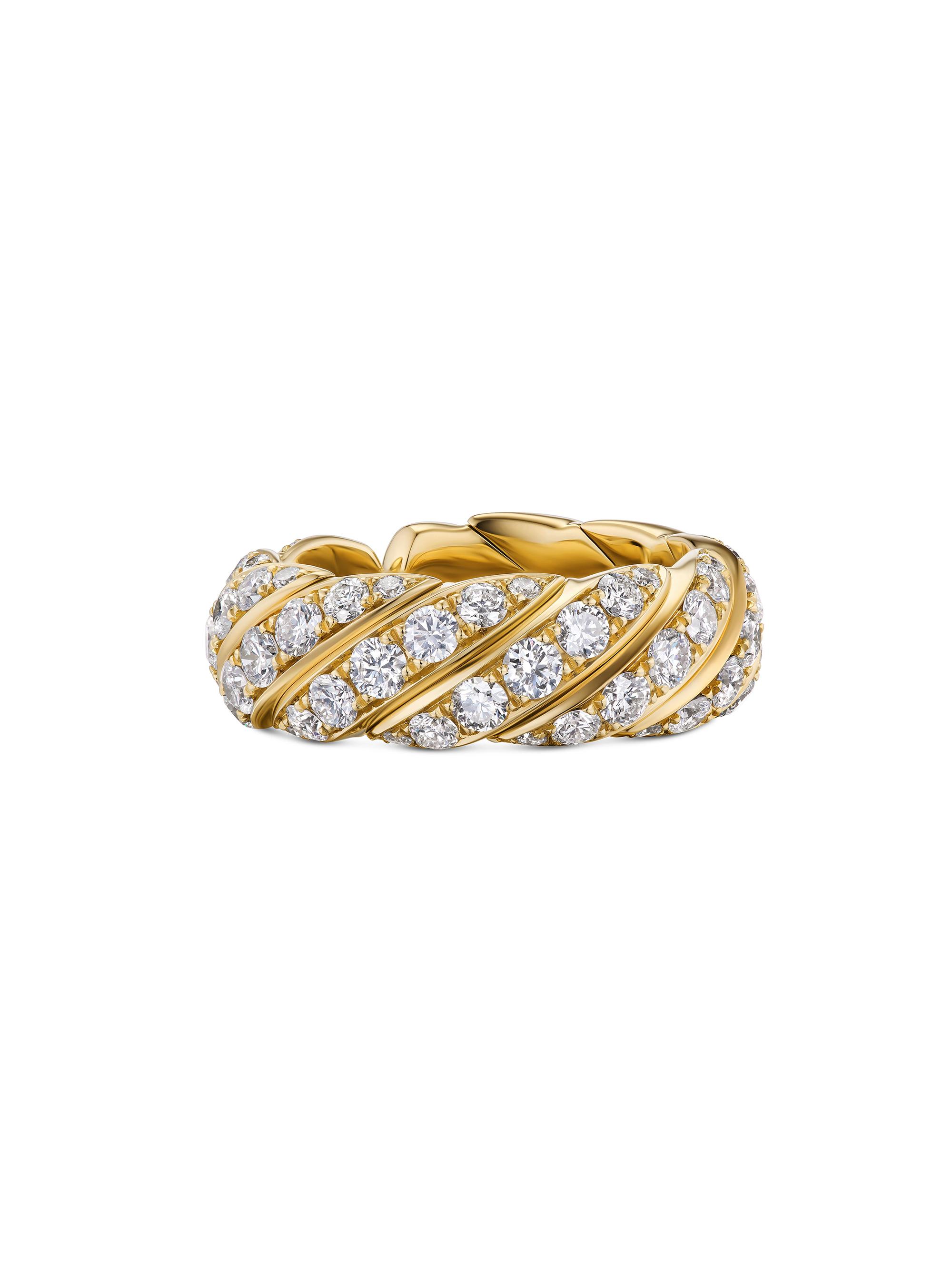 David Yurman Women's Sculpted Cable Flex Band Ring in 18K Yellow Gold - Diamond