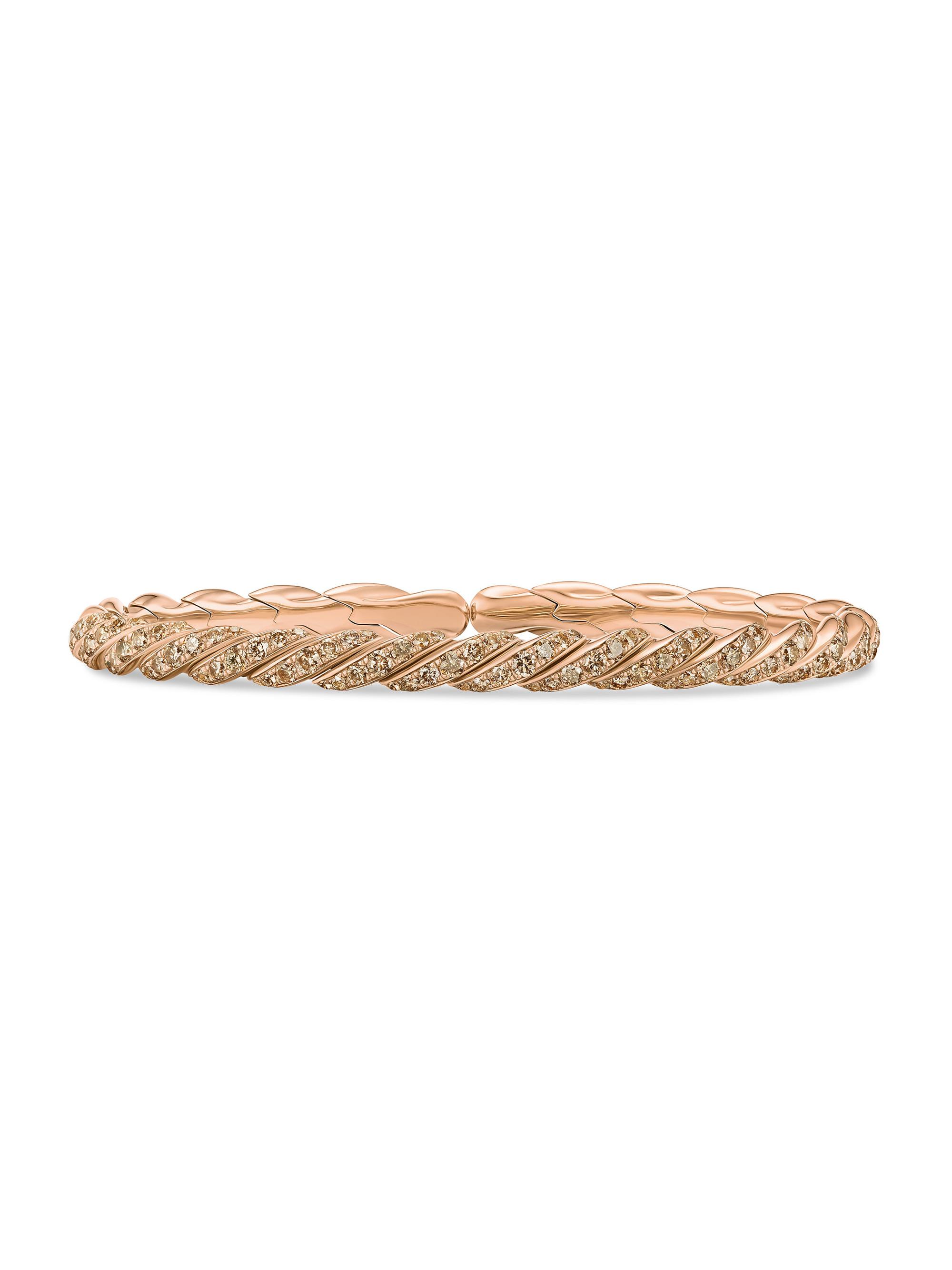 David Yurman Women's Sculpted Cable Flex Bracelet in 18K Rose Gold - Cognac Diamond