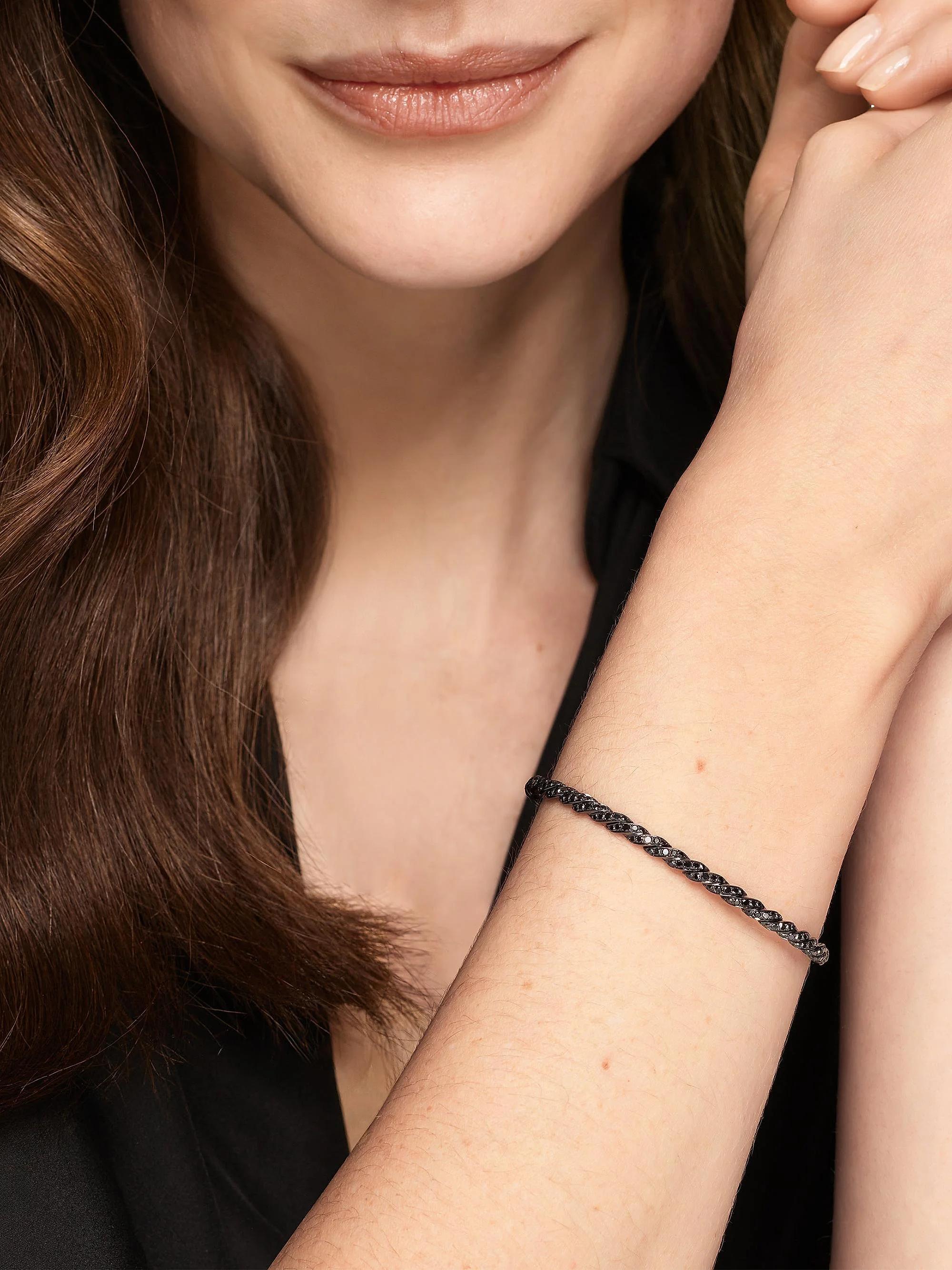 David Yurman Women's Sculpted Cable Flex Bracelet in 18K White Gold - Black Diamond | Thumbnail 2