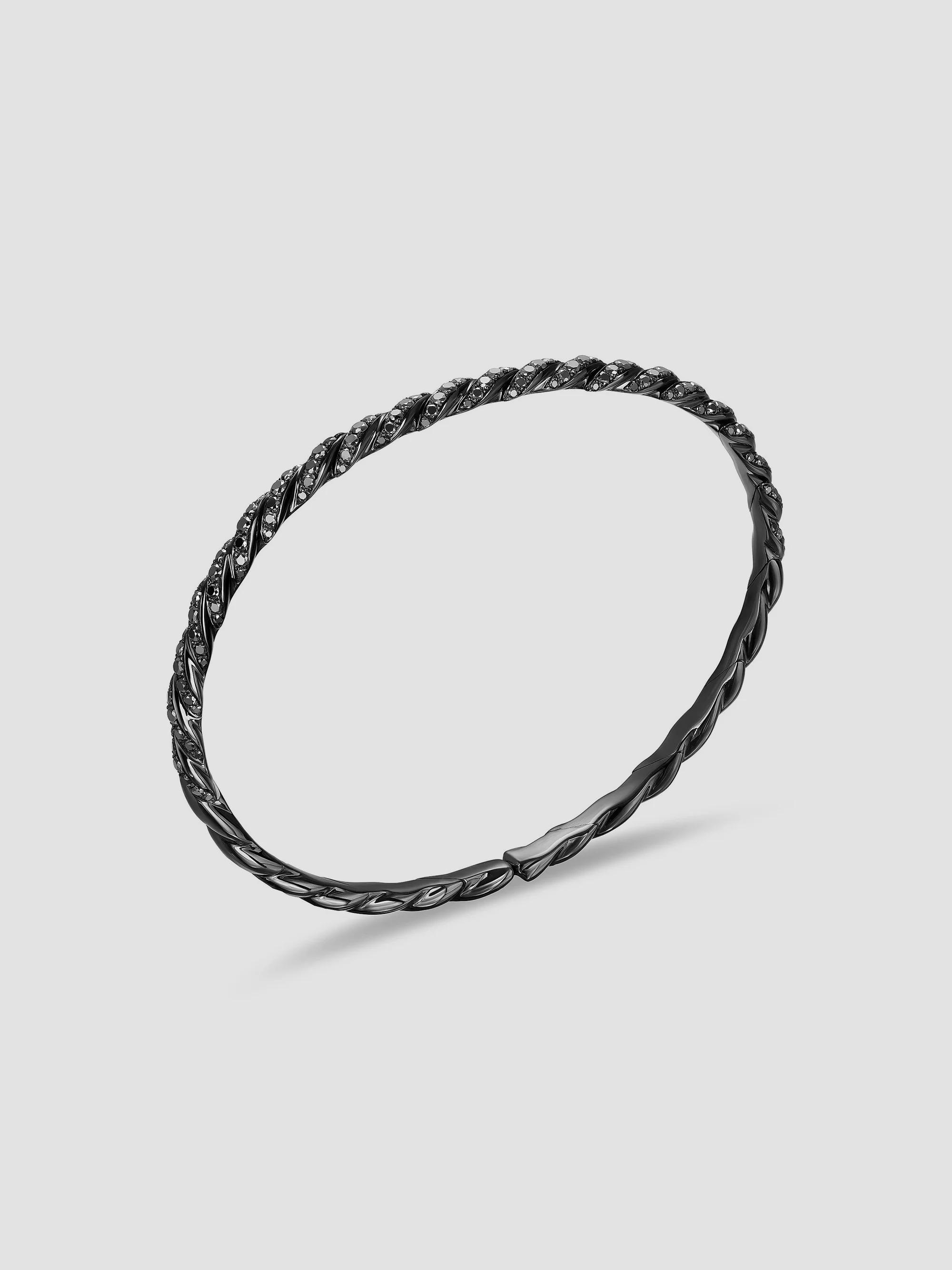 David Yurman Women's Sculpted Cable Flex Bracelet in 18K White Gold - Black Diamond | Thumbnail 3