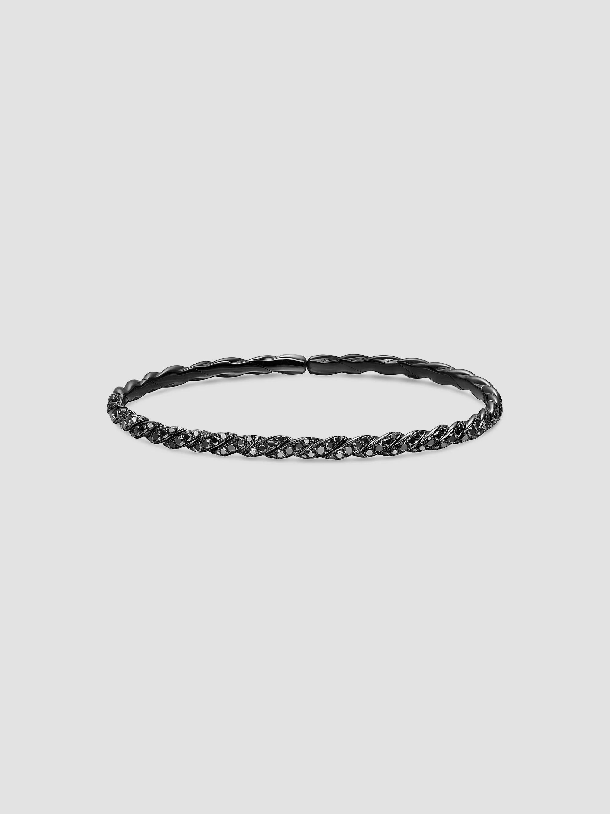 David Yurman Women's Sculpted Cable Flex Bracelet in 18K White Gold - Black Diamond | Thumbnail 4