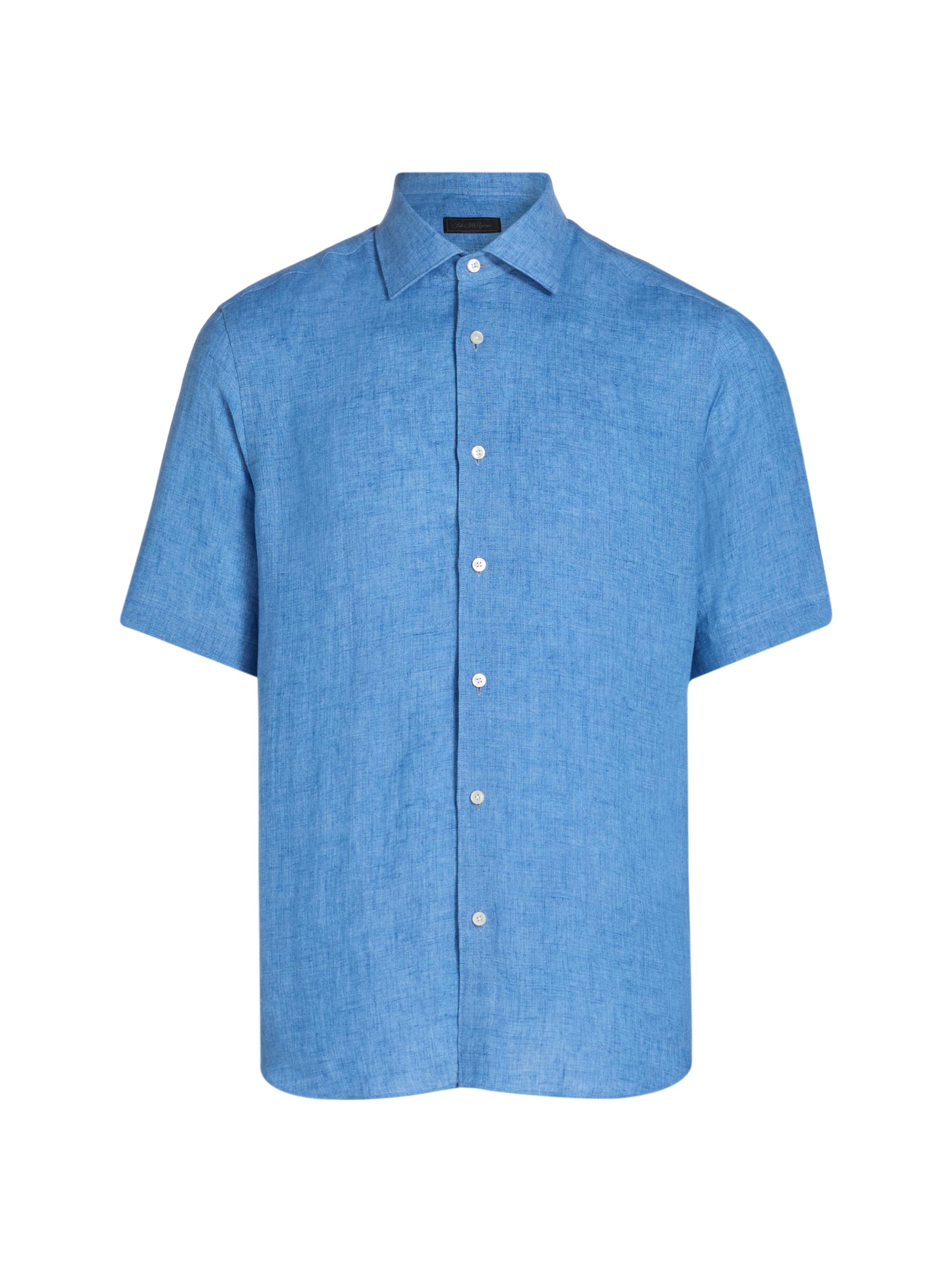 Saks Fifth Avenue Men's COLLECTION Delave Linen Short-Sleeve Shirt - Light Blue
