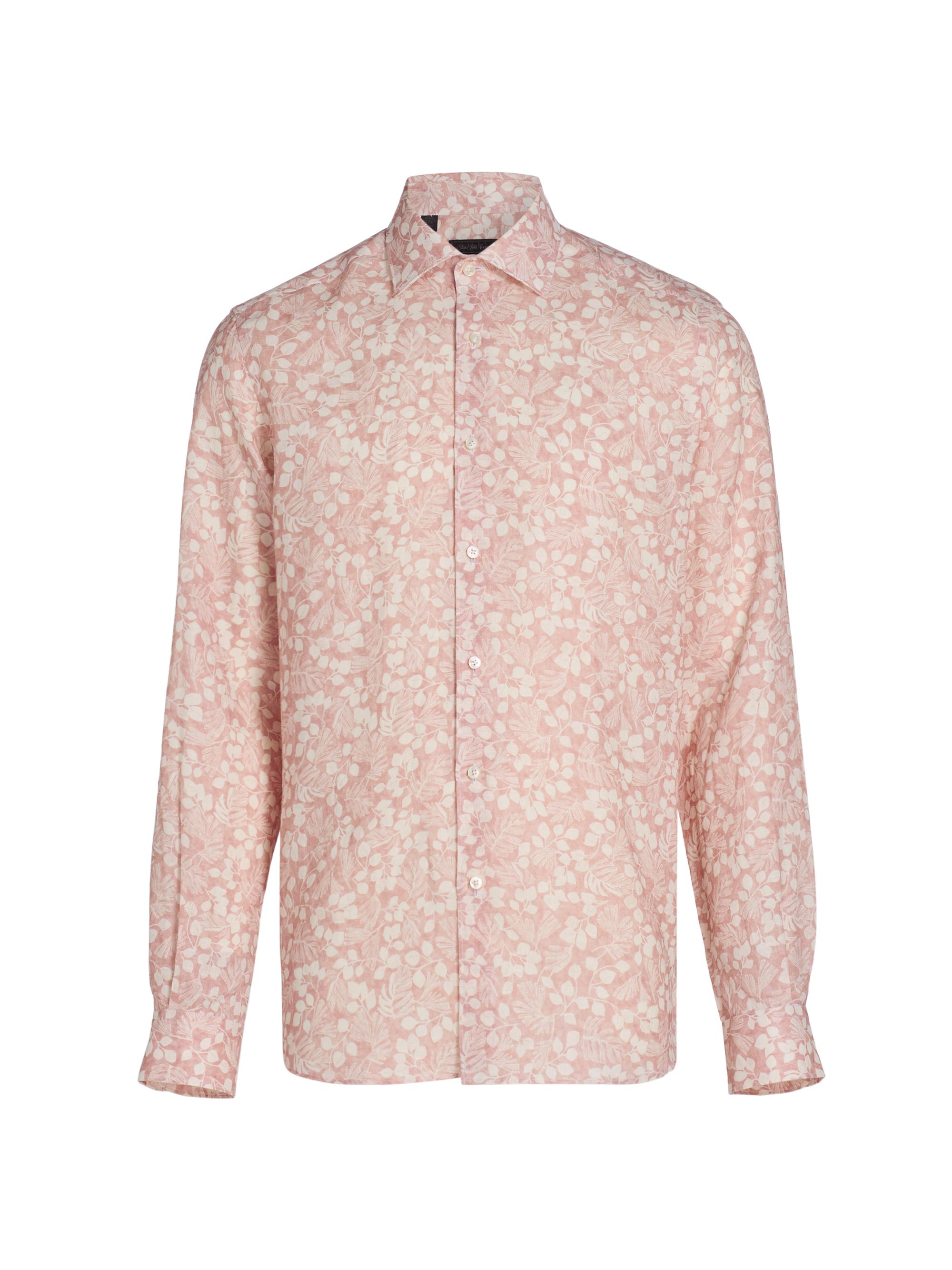 Saks Fifth Avenue Men's COLLECTION Leaf-Print Linen Button-Front Shirt - Pink