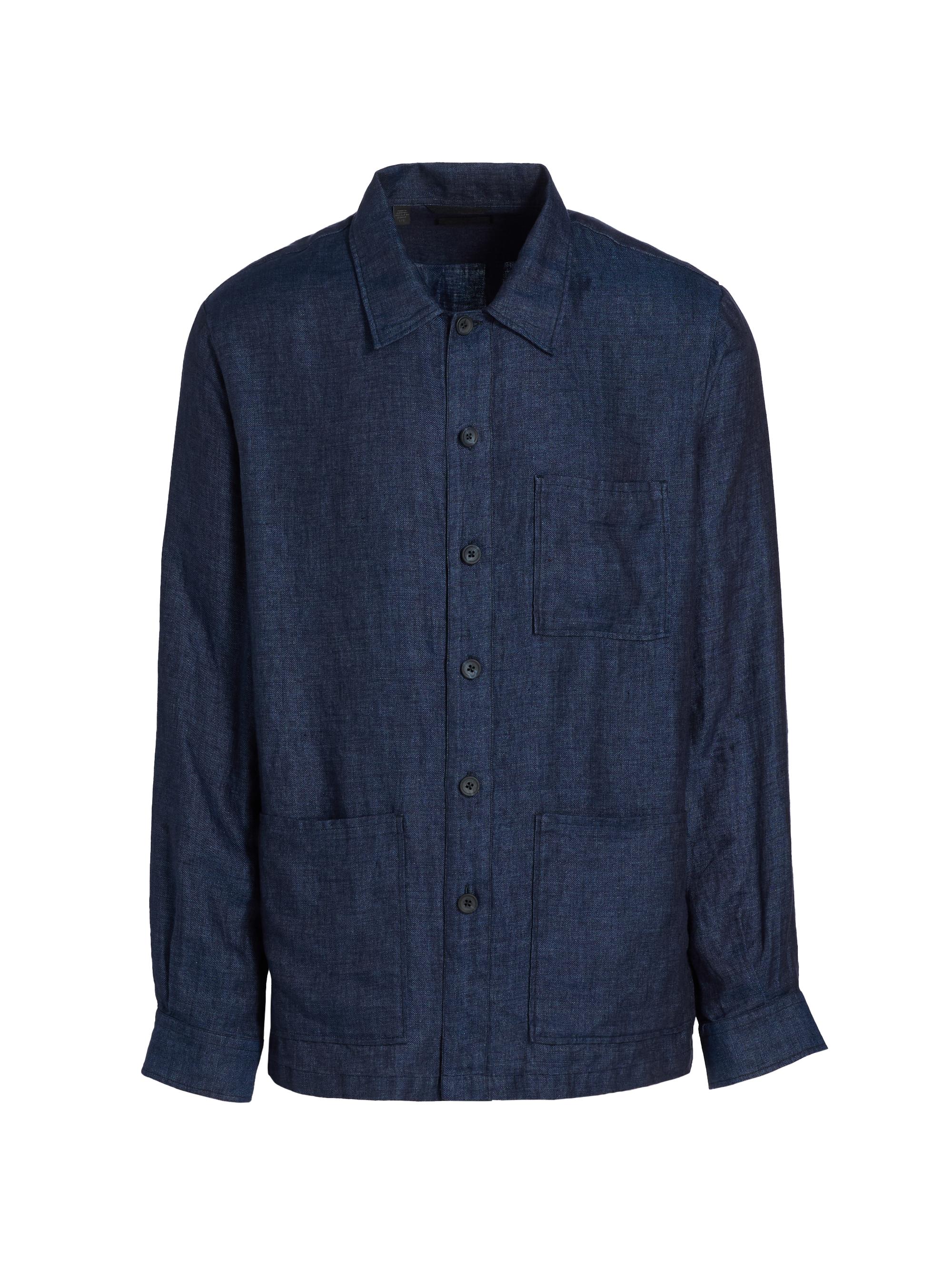 Saks Fifth Avenue Men's Linen Patch Pocket Overshirt - Navy