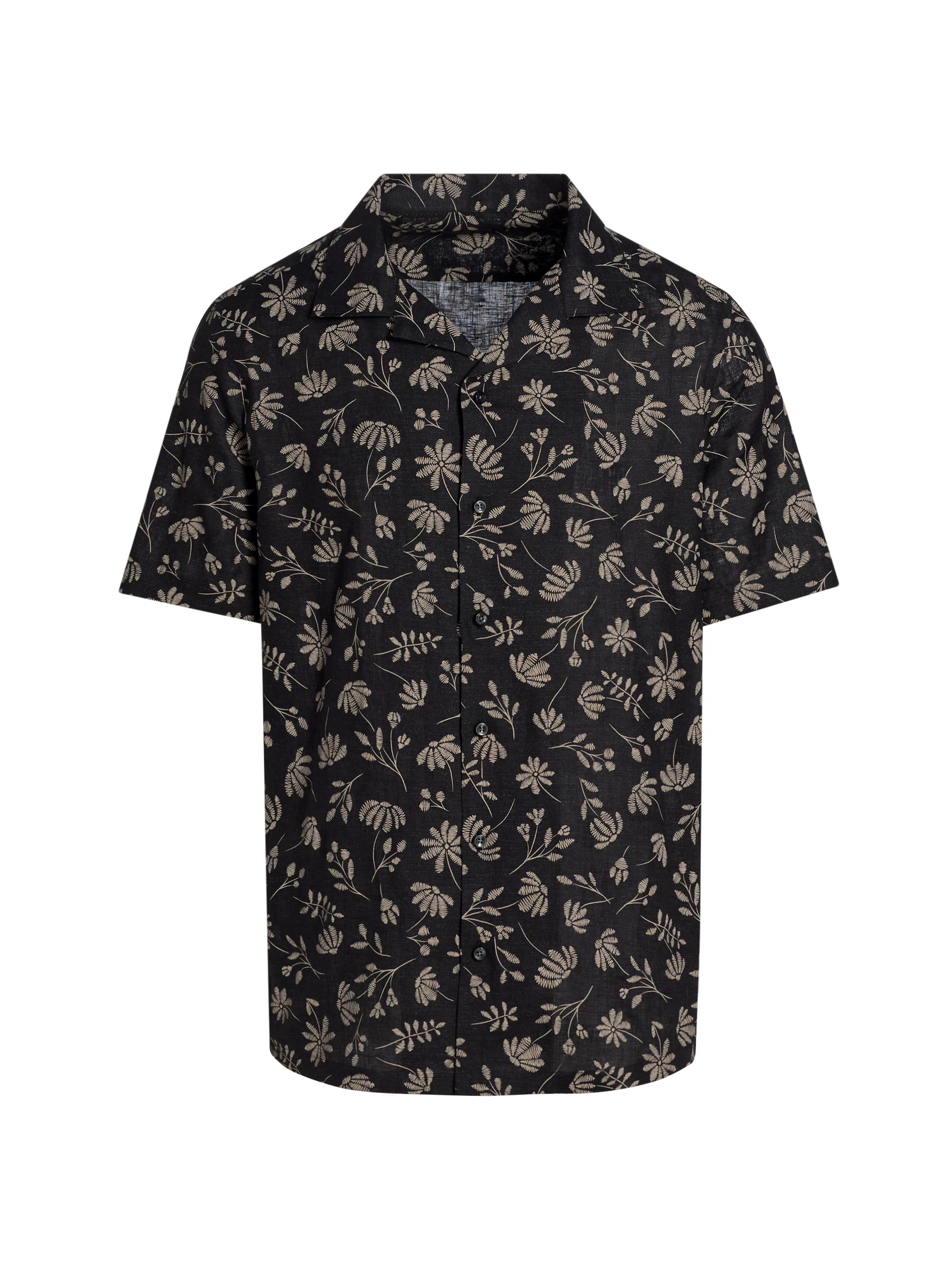 Saks Fifth Avenue Men's Floral Woven Linen Camp Shirt - Black Cream