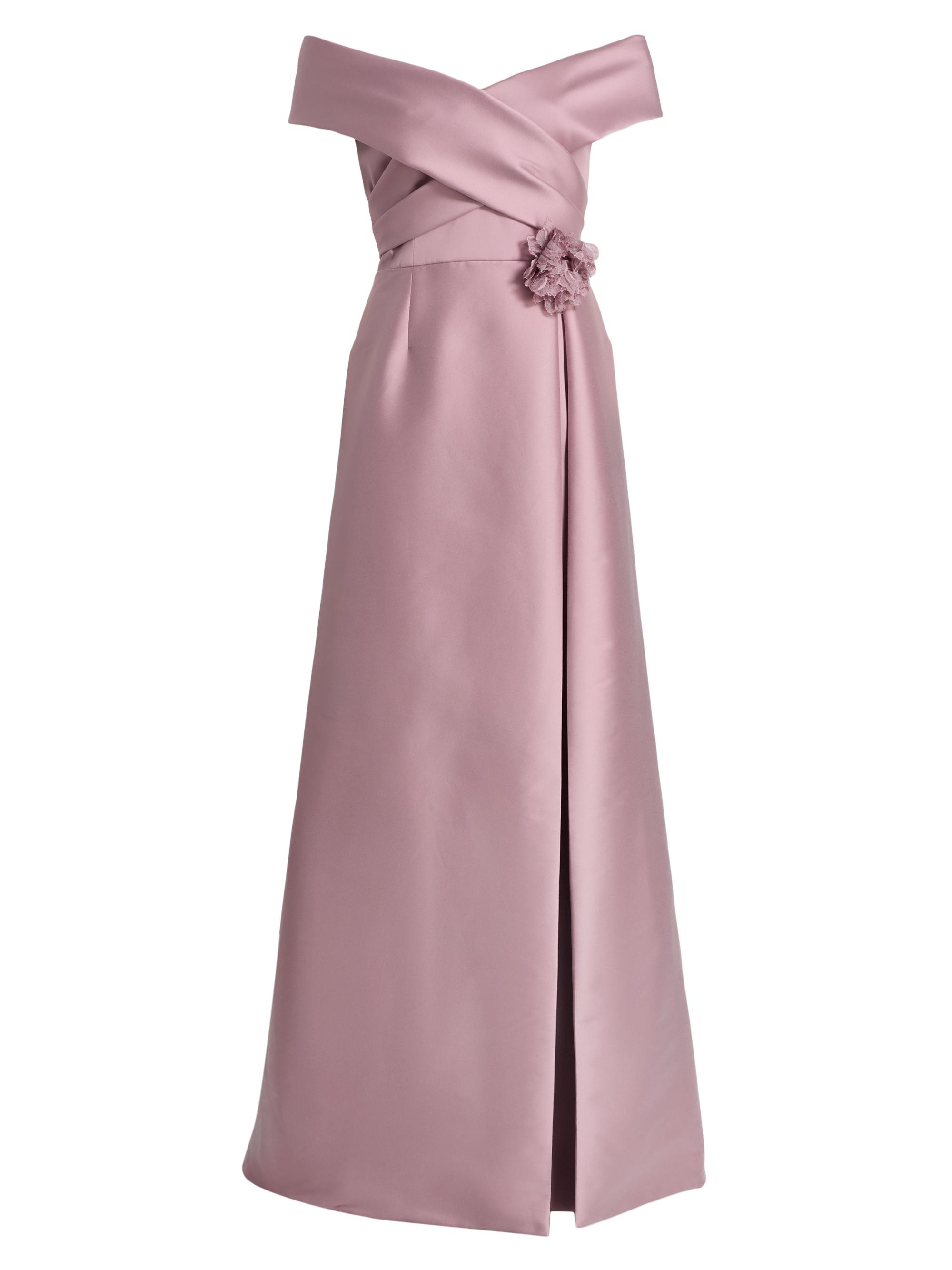 Teri Jon by Rickie Freeman Women's Mikado Lace Off-the-Shoulder Overlay Gown - Mauve