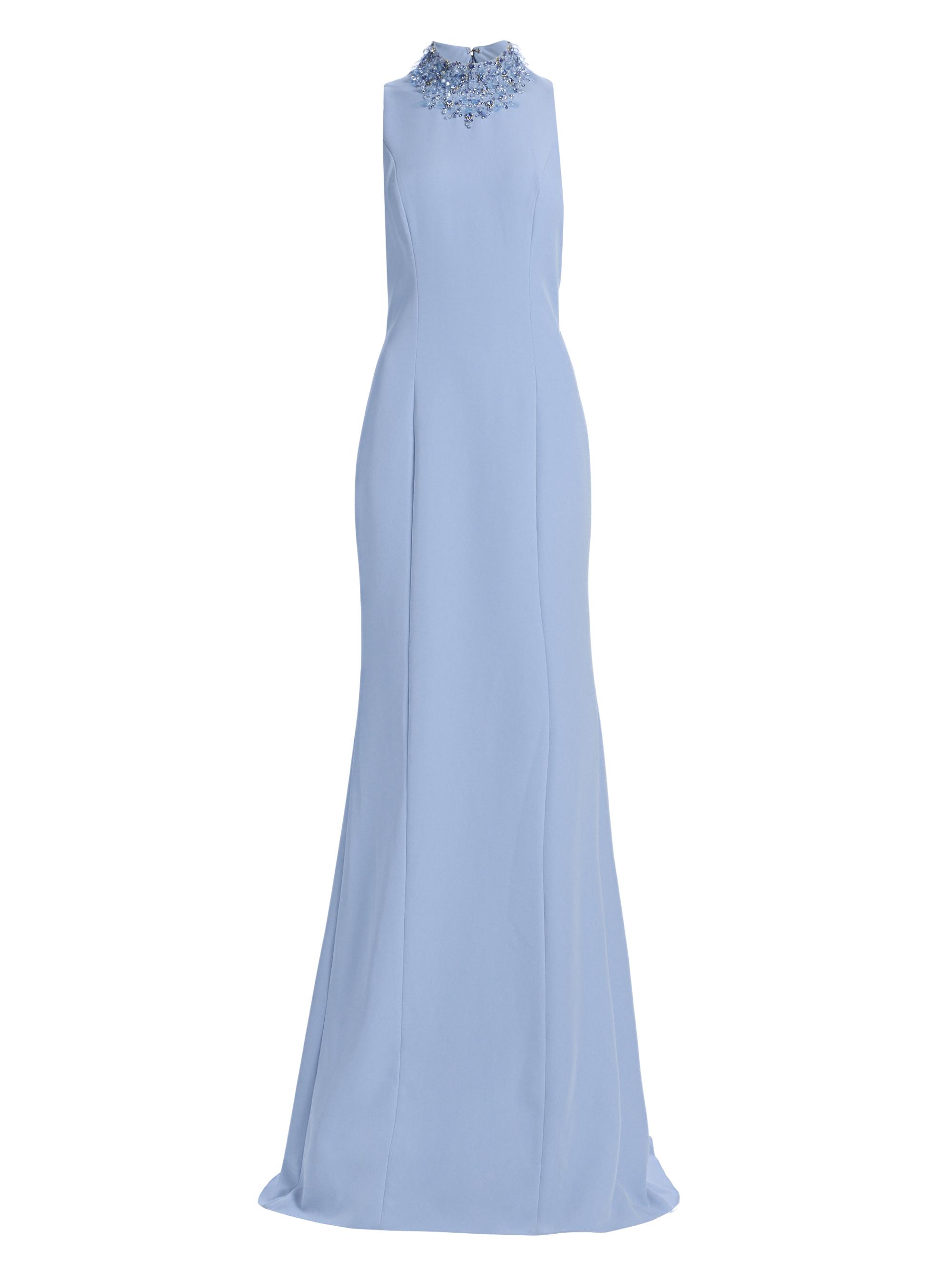 Crepe Beaded Neck Column Gown