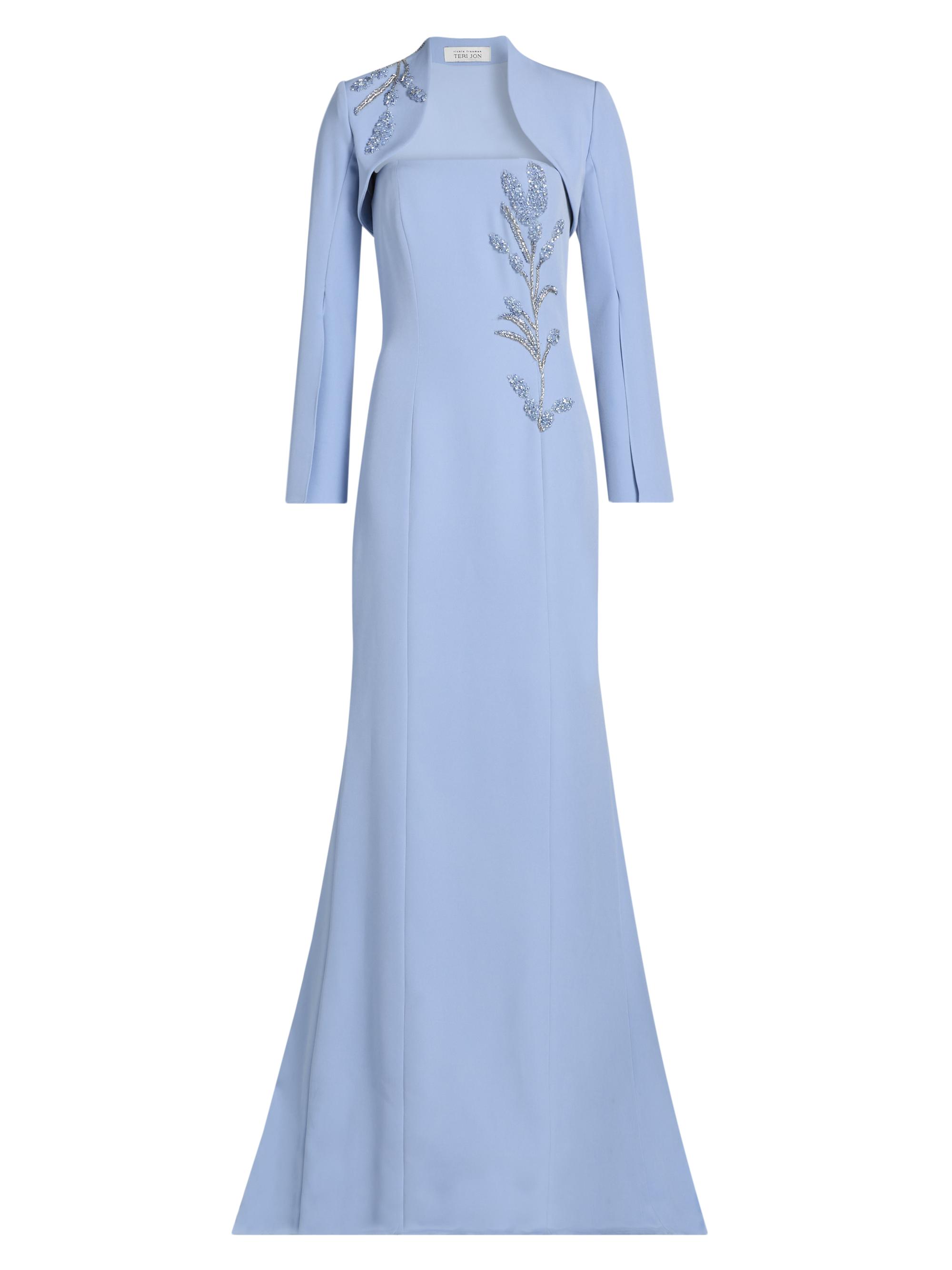 Teri Jon by Rickie Freeman Women's Crepe Beaded-Trim Bolero & Strapless Gown - Powder Blue