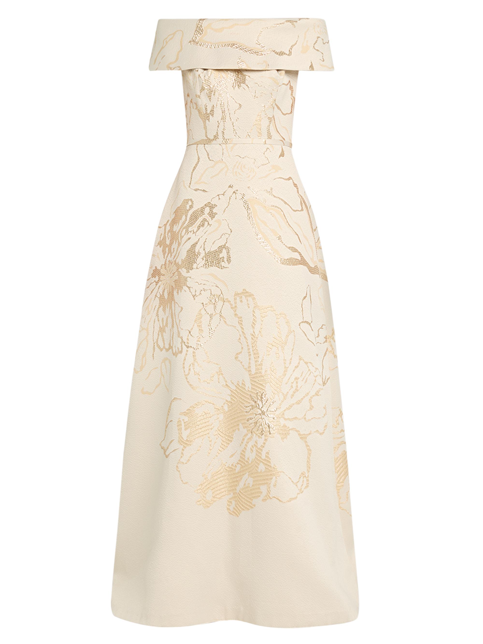 Teri Jon by Rickie Freeman Women's Metallic Jacquard Off-The-Shoulder Gown - Cham Gold