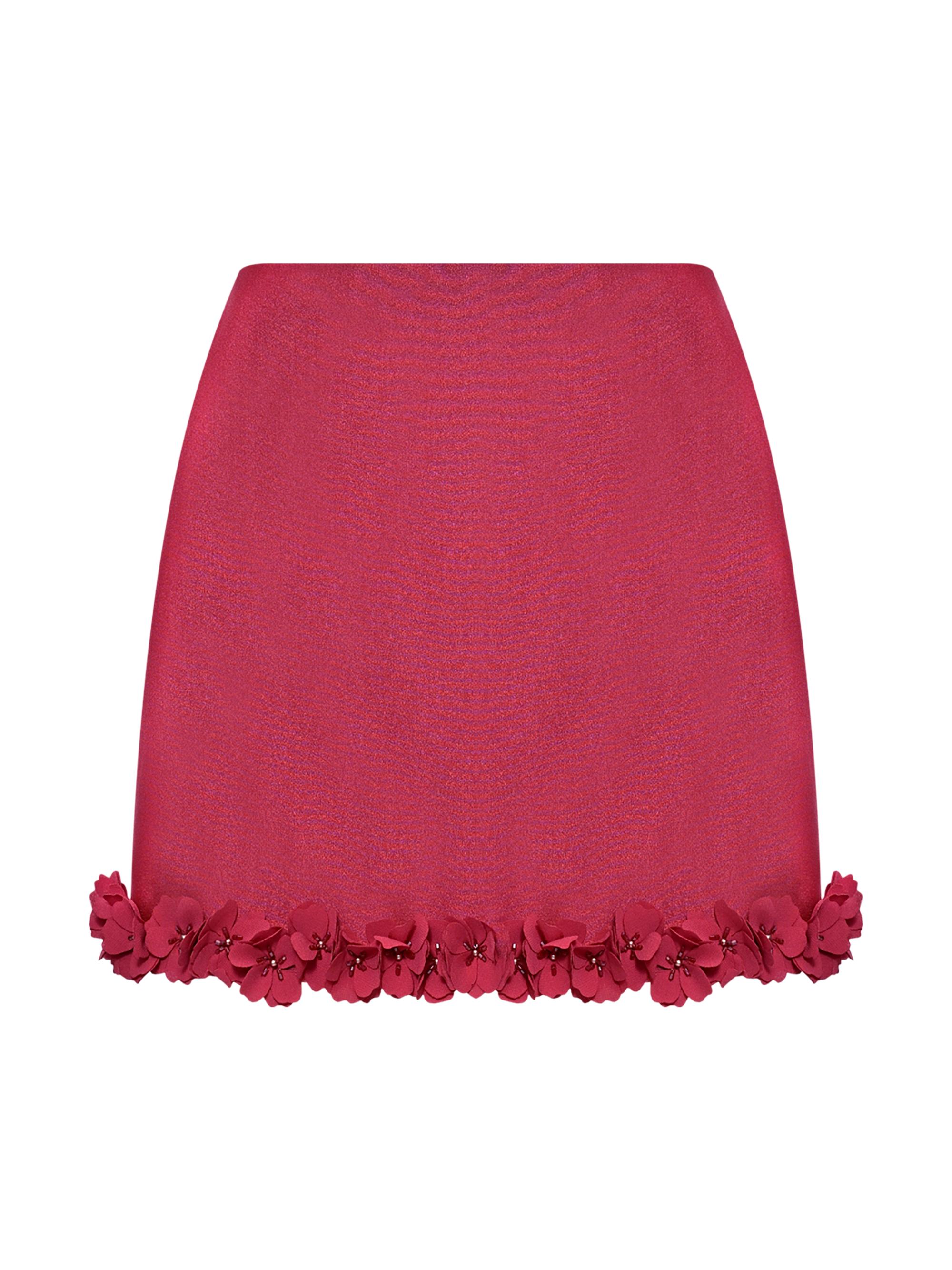 Sunstone Floral-Appliqué Satin Miniskirt