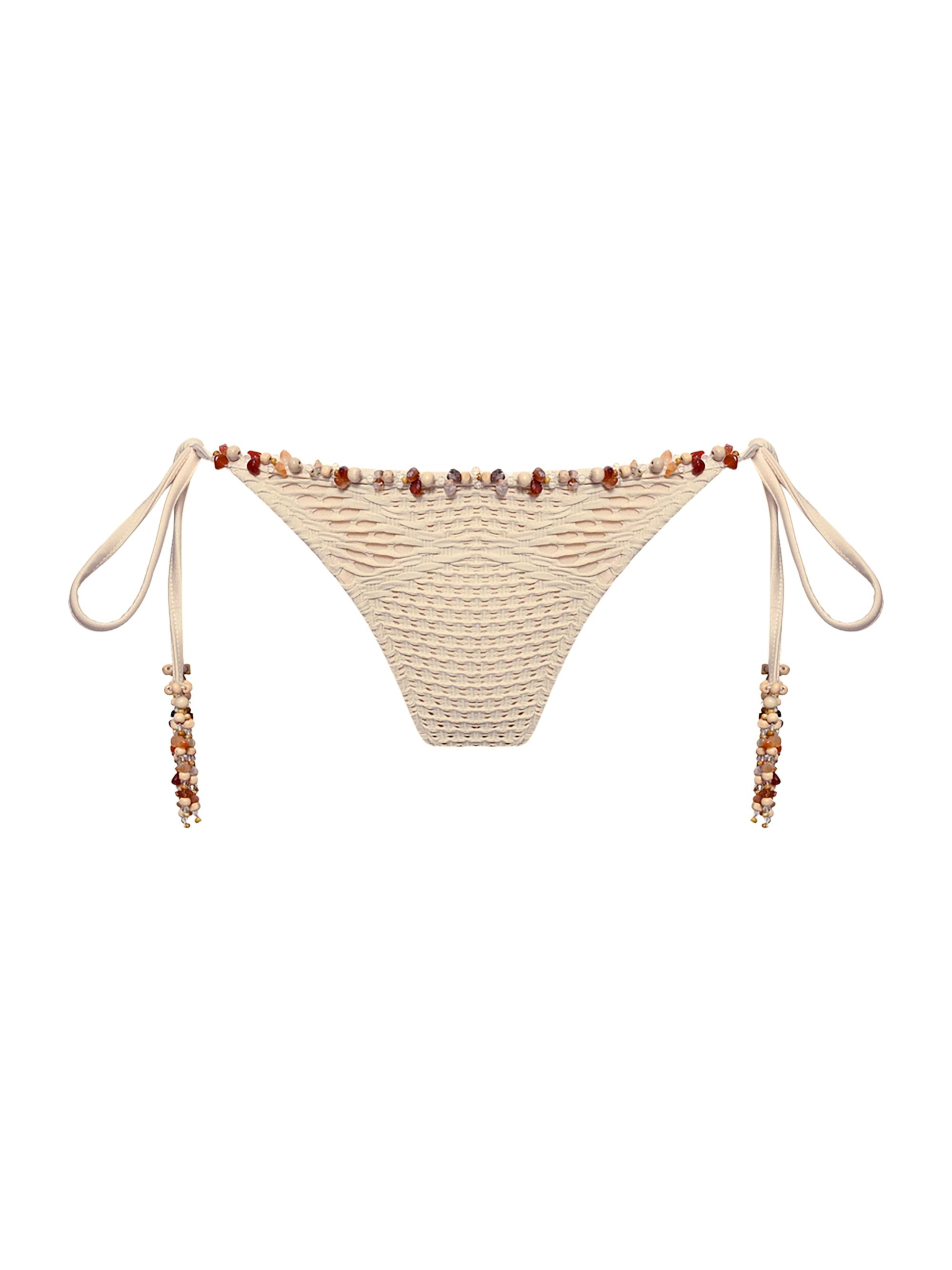 PatBO Women's Beaded Mesh Bikini Bottom - Beige
